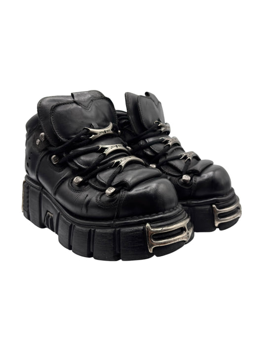 New Rock M.106-S1 platform boots, black leather lace-up, chunky stacked sole detail