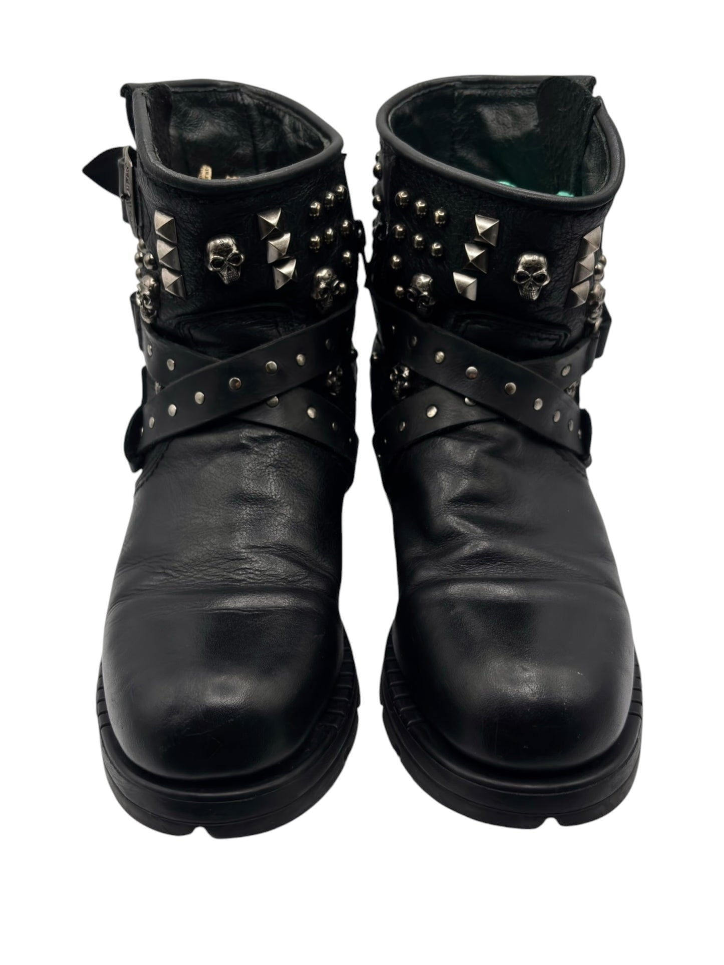 Vintage New Rock leather studded strap biker boots