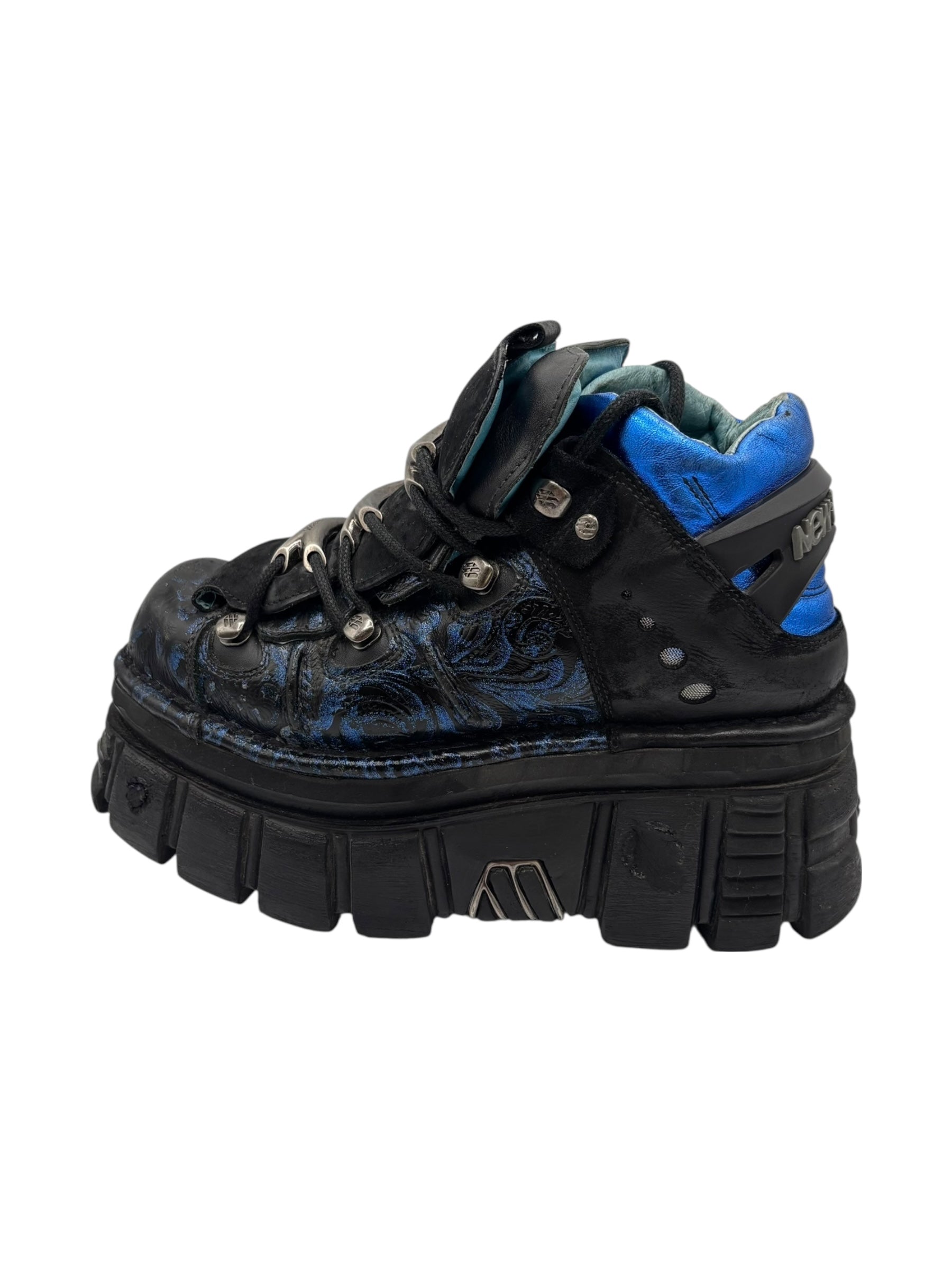 Rare vintage New Rock blue patterned M106 platform boots size 38