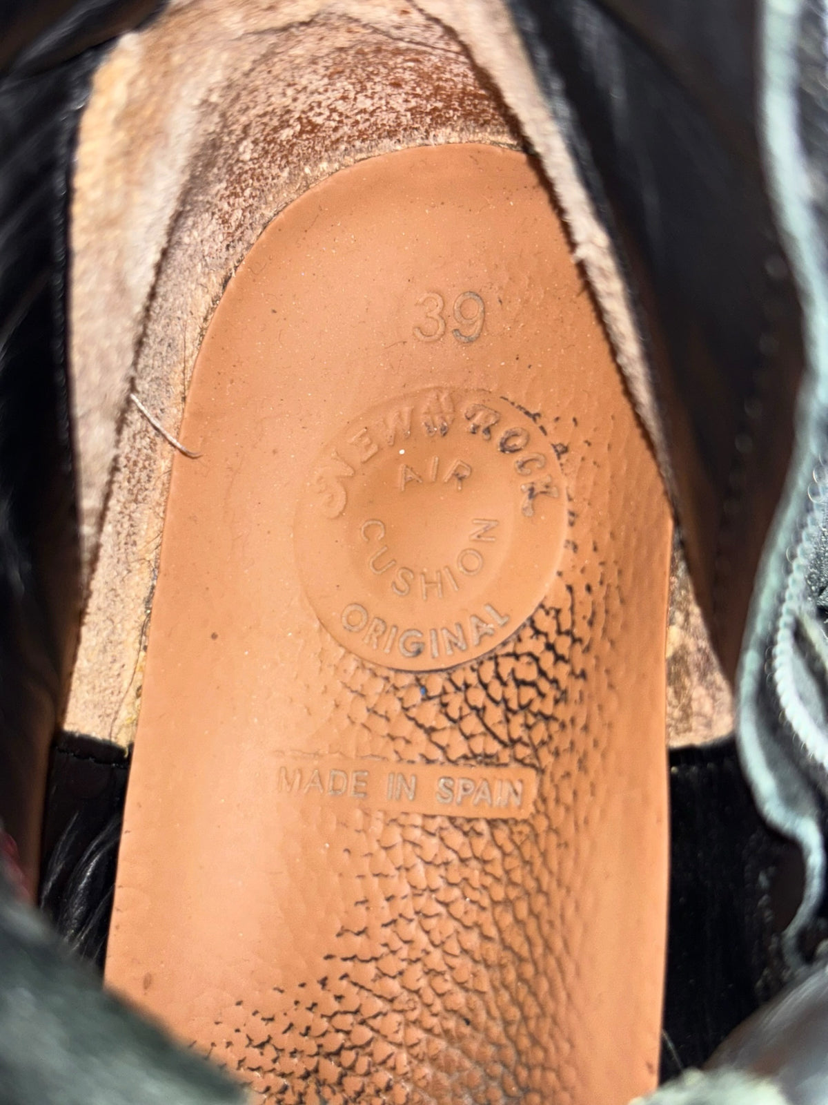 New Rock Mili lace-up platform boots, tan leather insole with size stamp and Spain mark