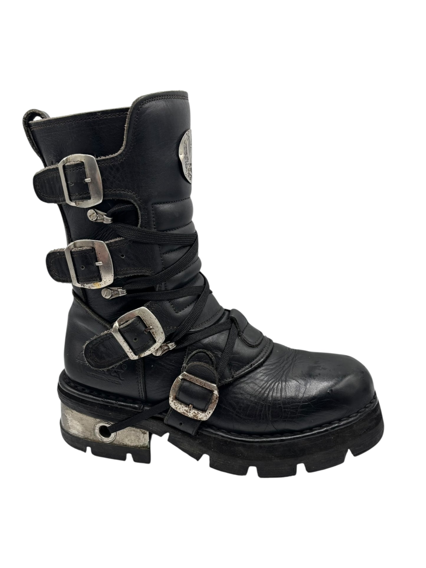Vintage New Rock leather mid-calf boots from early 90s size 38