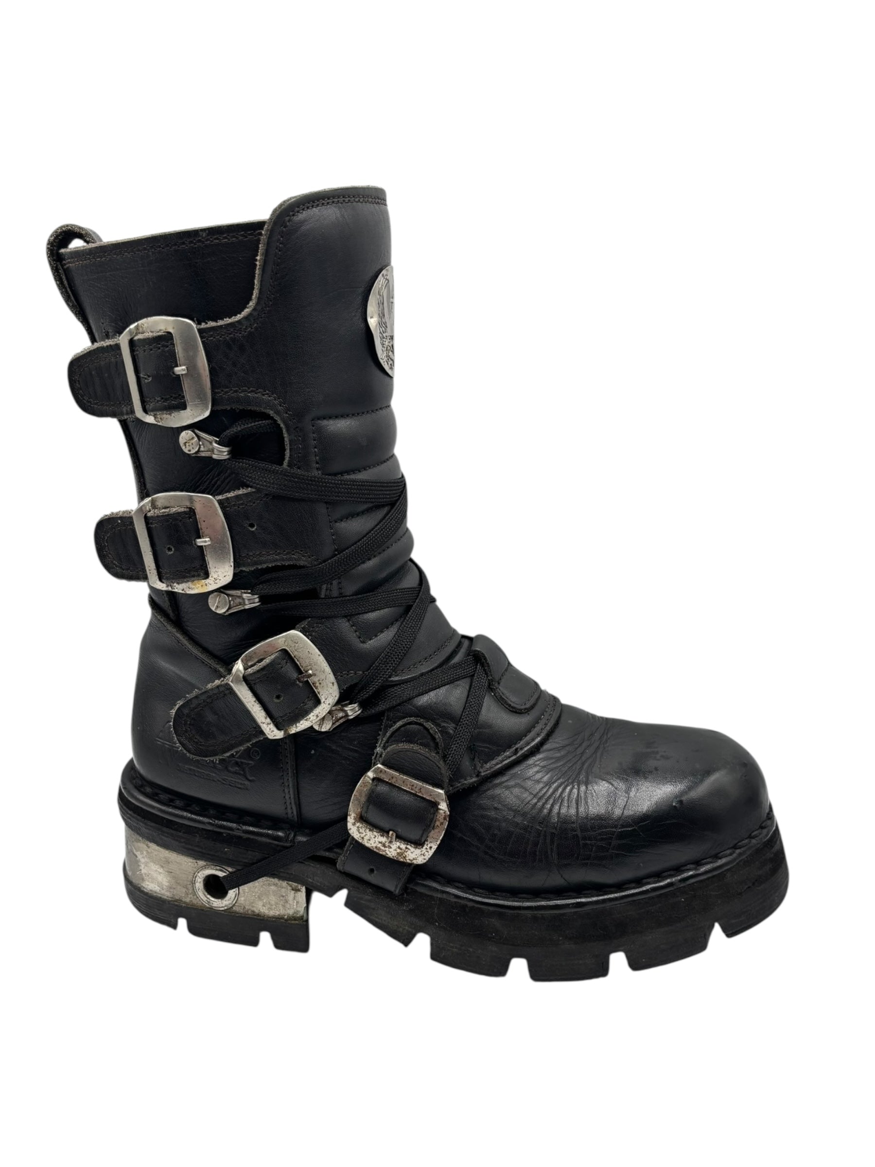 Vintage New Rock leather mid-calf boots from early 90s size 38