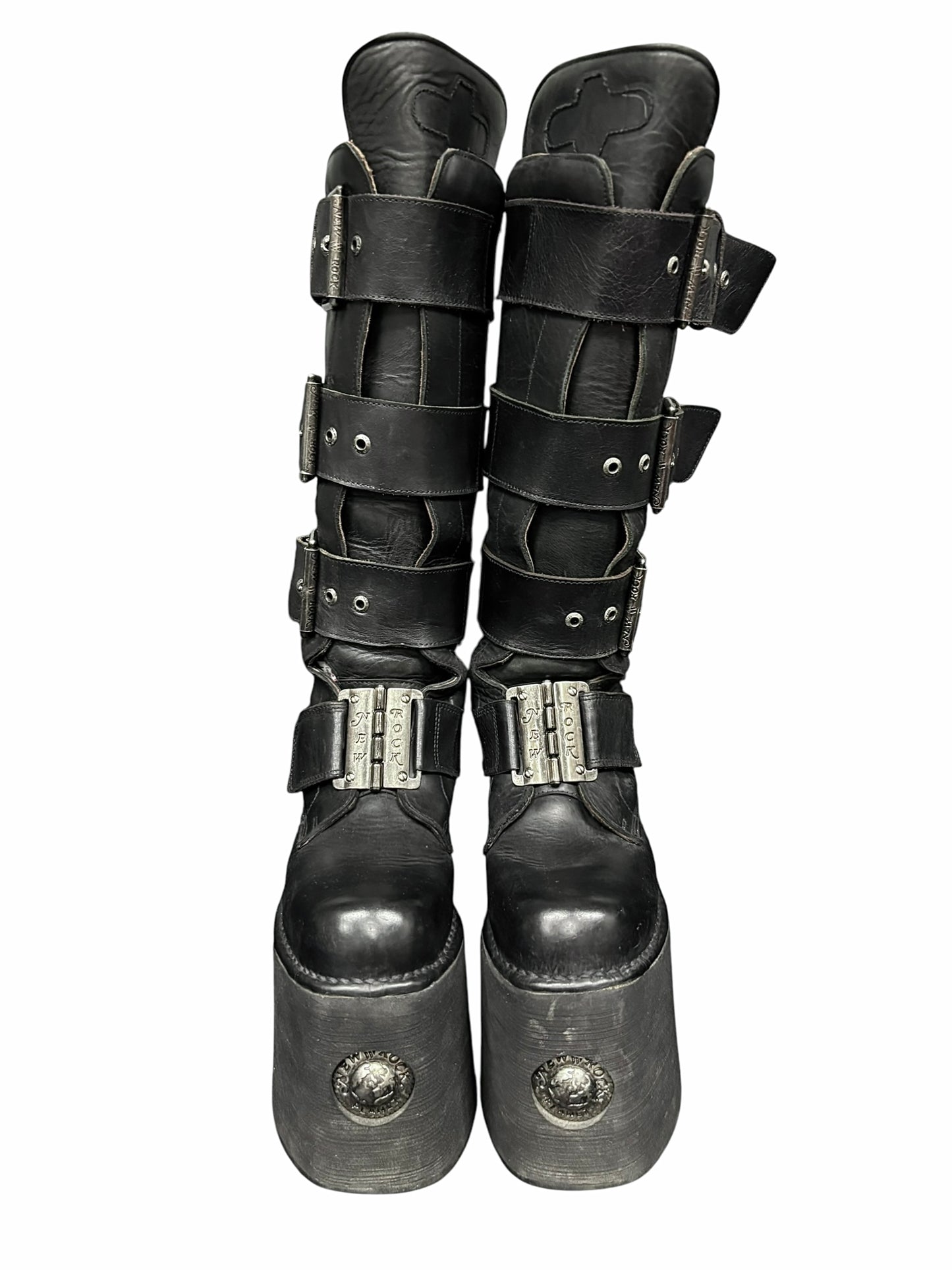 Vintage 90s New Rock knee-high neptuno platform boots size 40