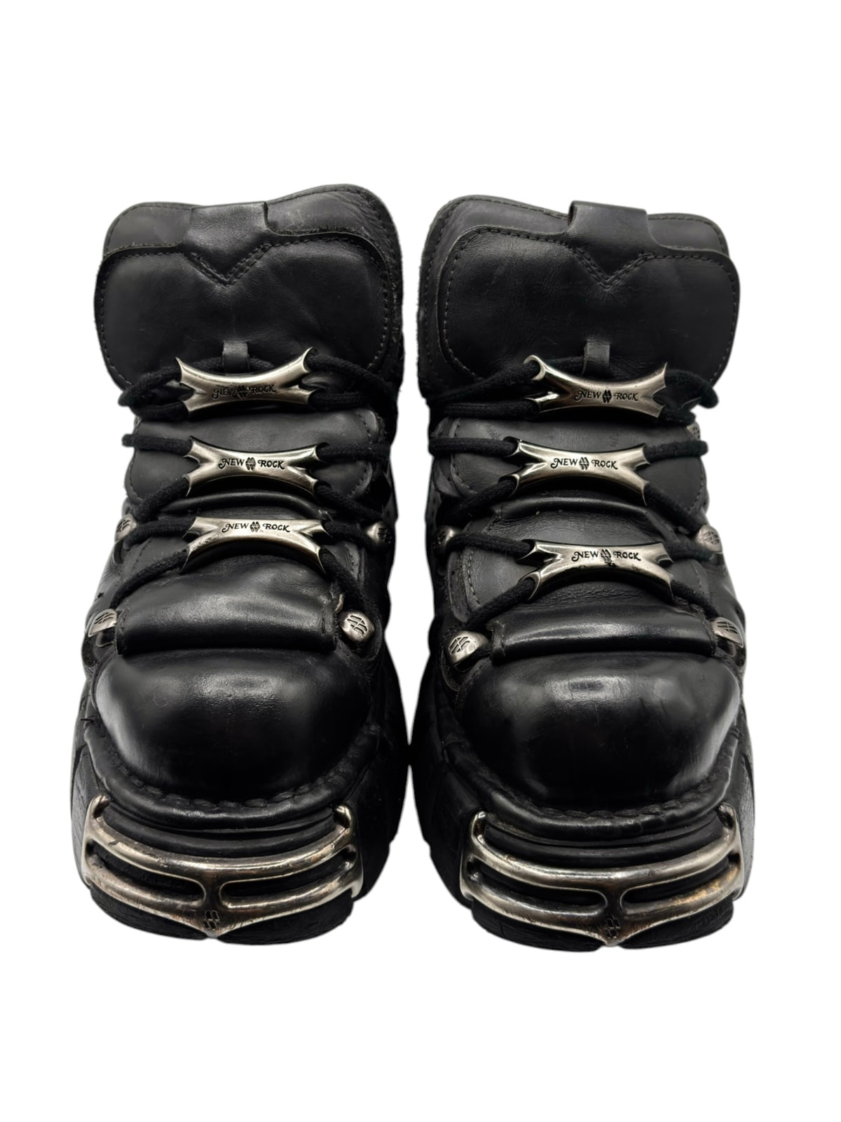 New Rock M.106-S1 platform boots, black leather lace-up, stacked sole