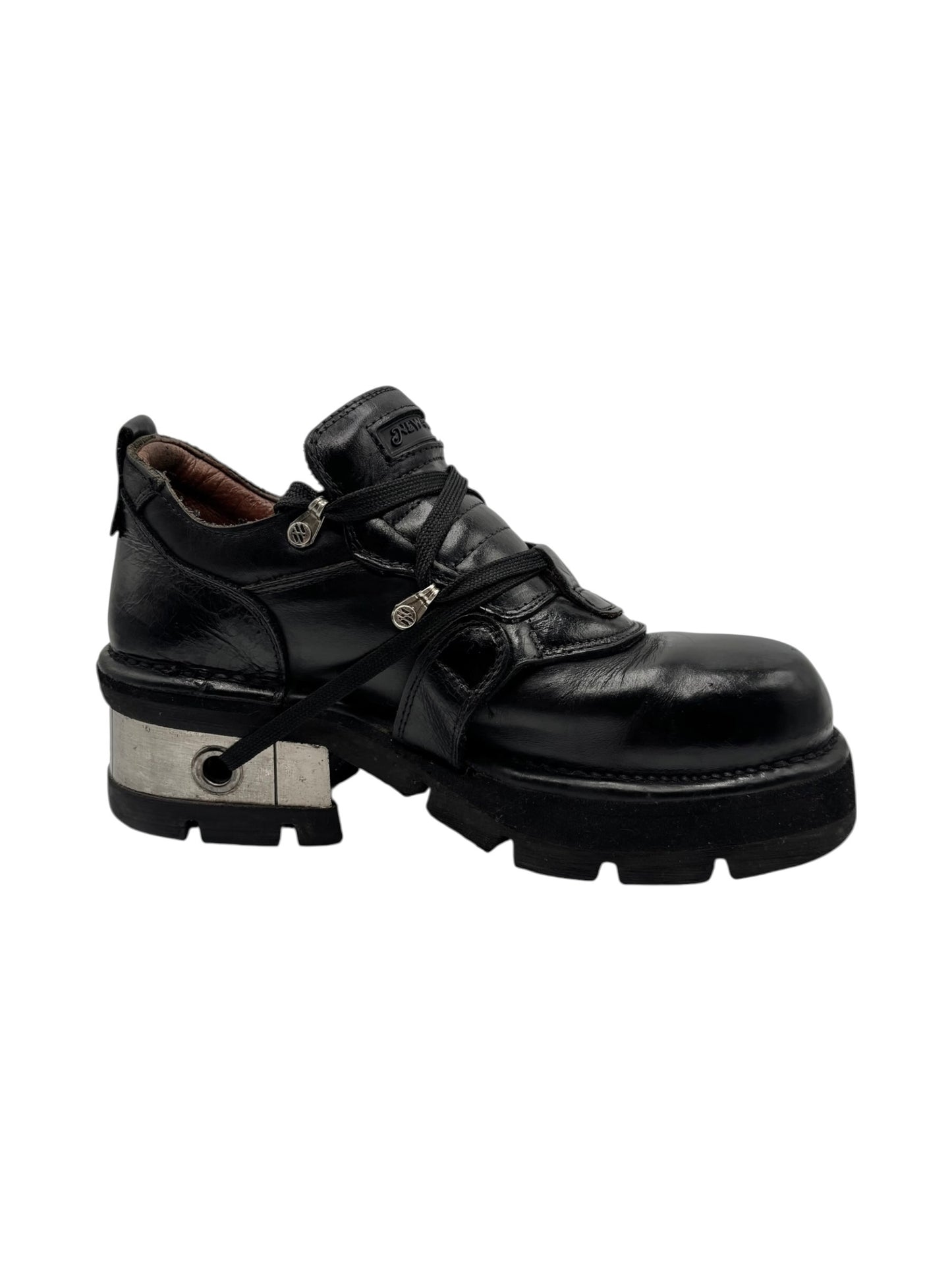 Vintage New Rock buckled raised-heel leather boots