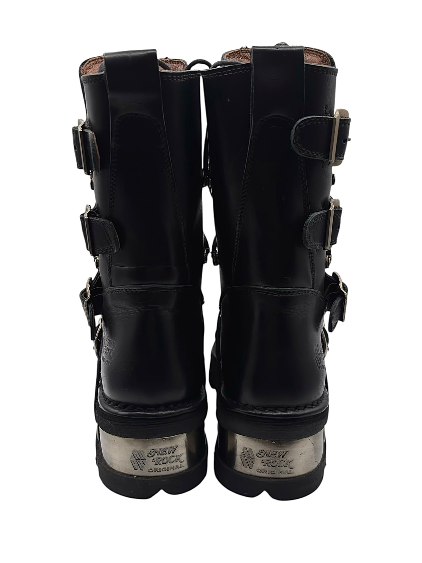 Vintage New Rock buckled raised-heel mid-calf leather boots size 41