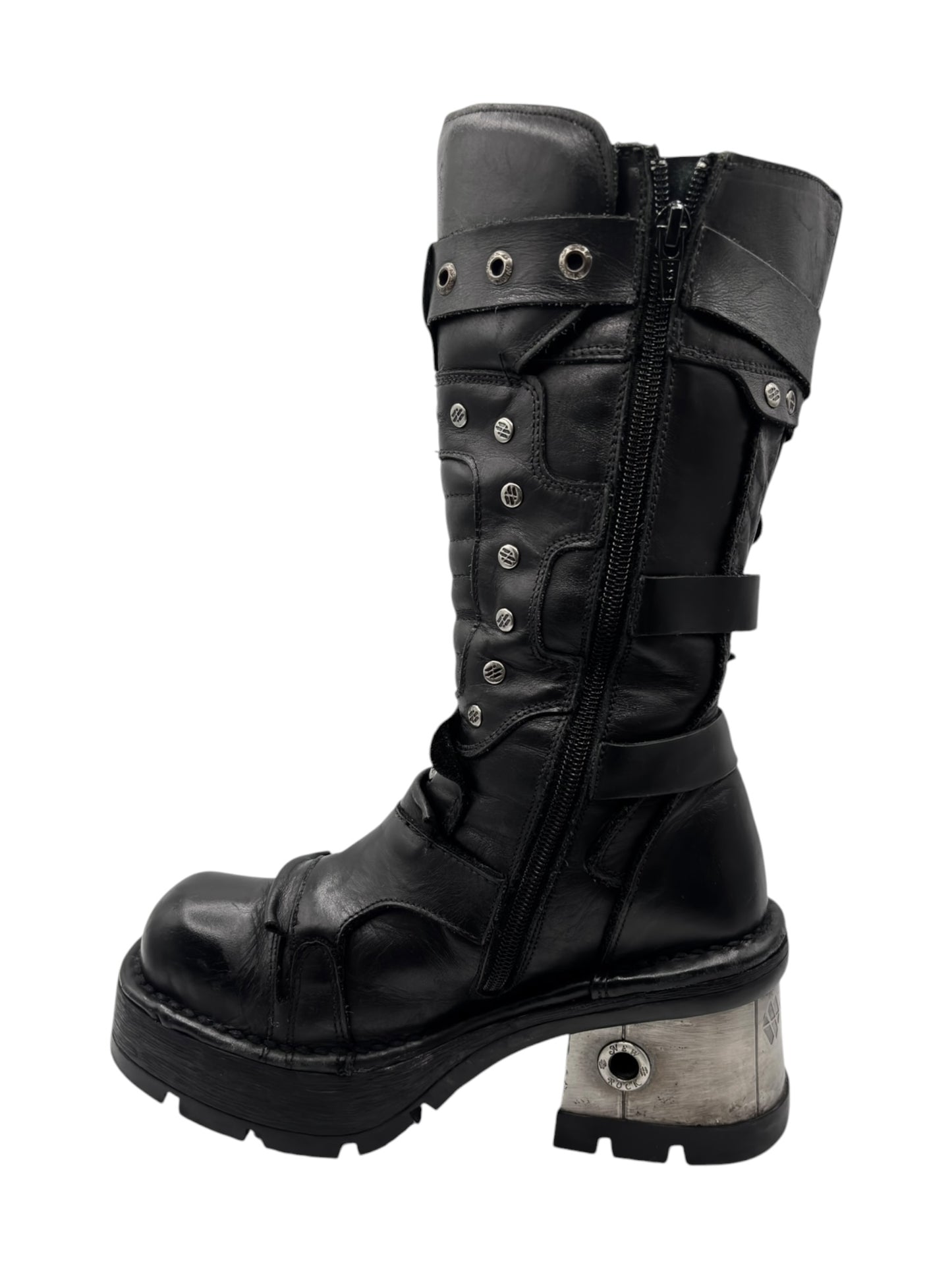 Vintage New Rock knee high studded leather boots
