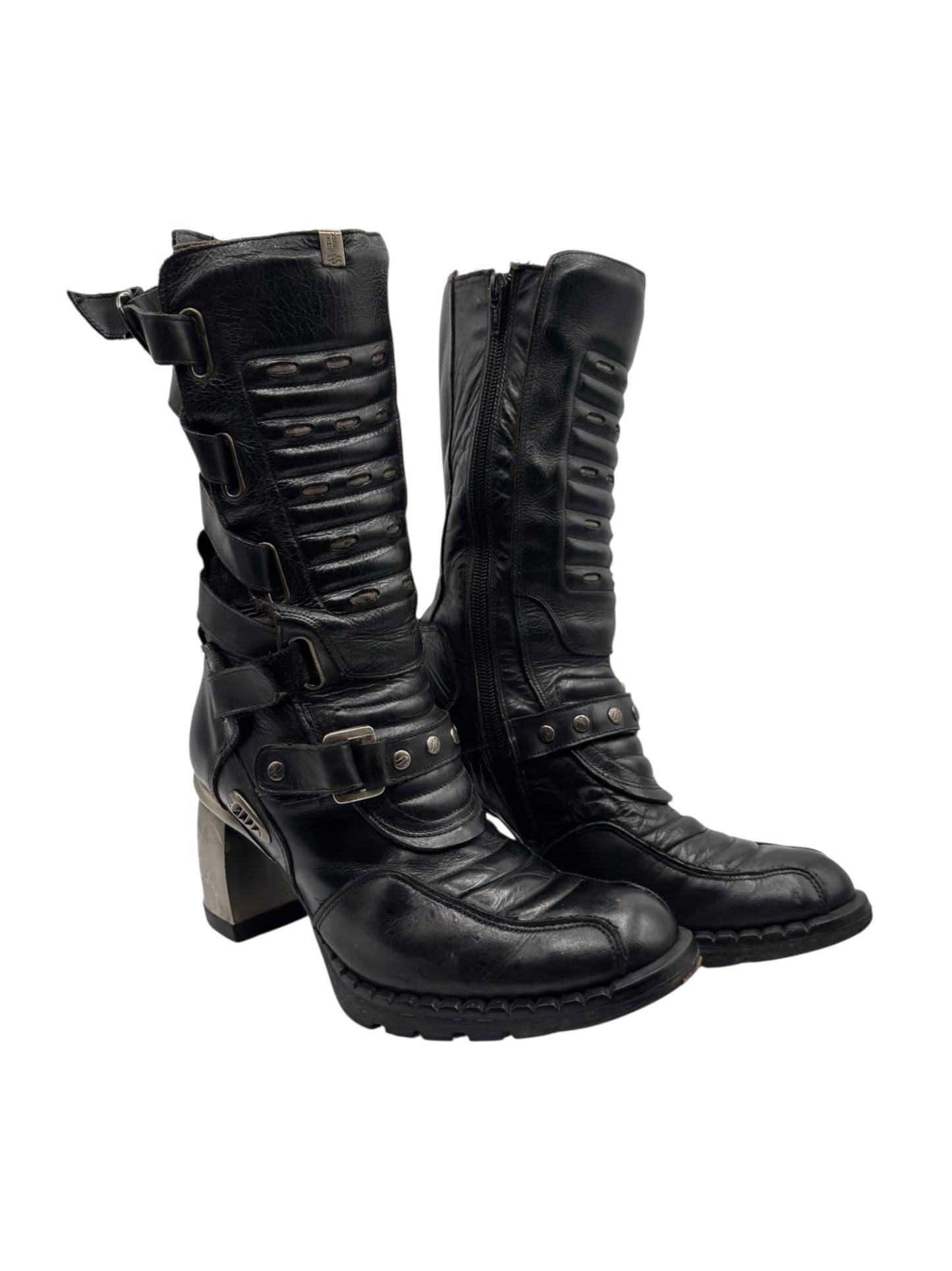 Vintage New Rock biker mid-calf leather boots