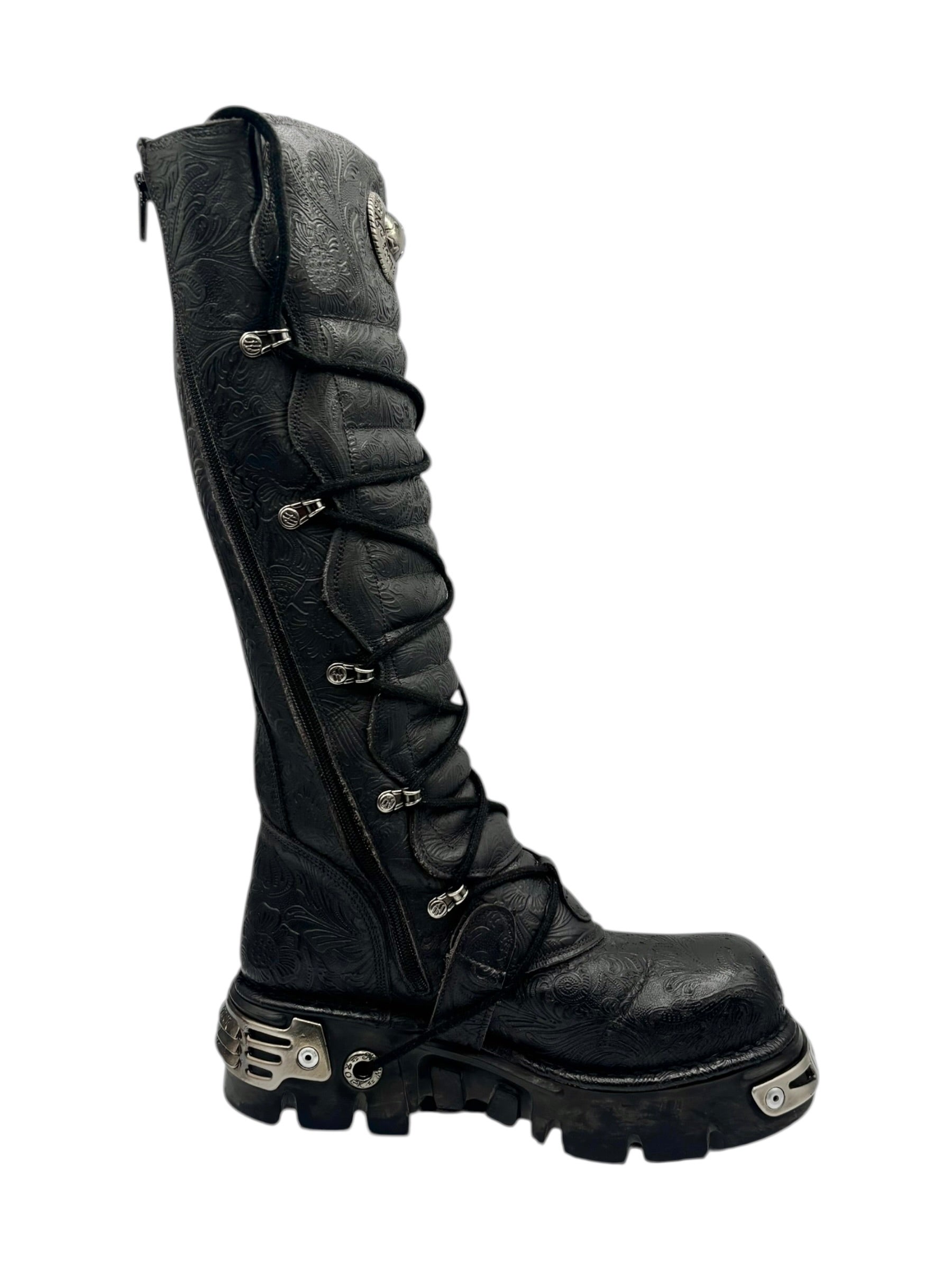 Vintage New Rock knee high patterned reactor leather boots size 40