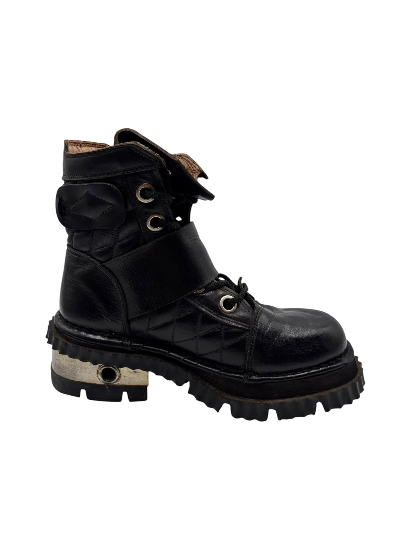 Vintage New Rock raised heel leather buckle boots