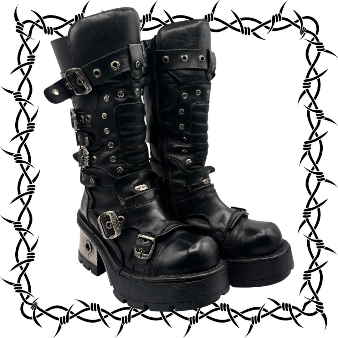 Vintage New Rock knee high studded leather boots