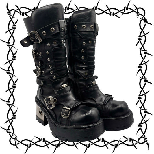 Vintage New Rock knee high studded leather boots