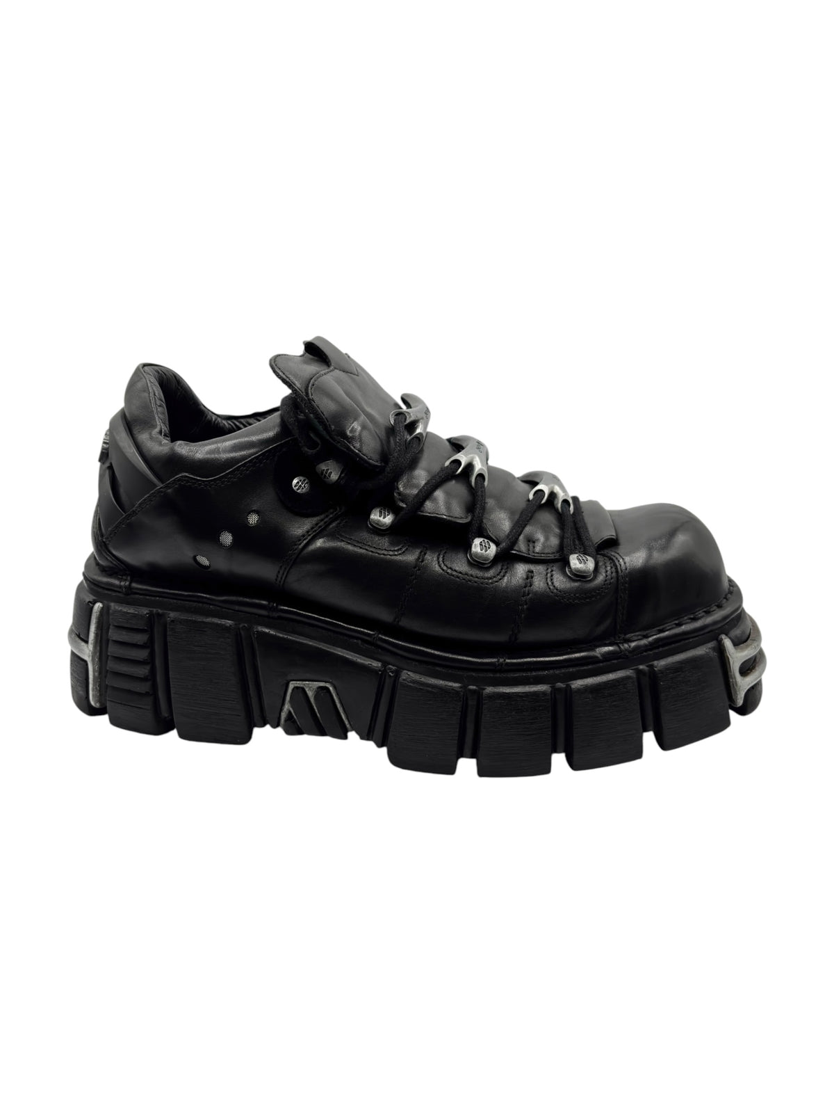 Black lace-up platform boot 3/4 view with thick lug sole