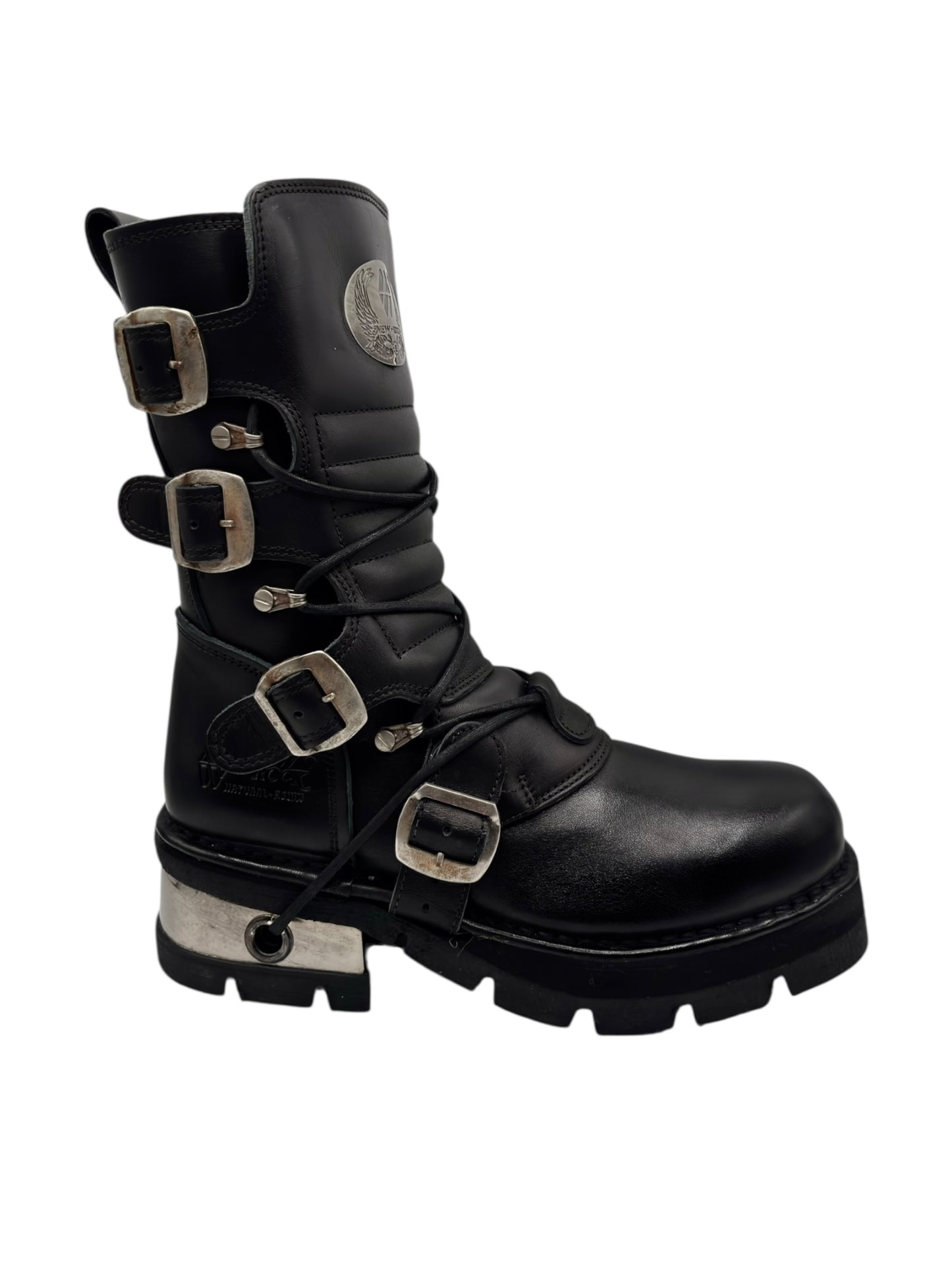 Vintage New Rock buckled raised-heel mid-calf leather boots size 40