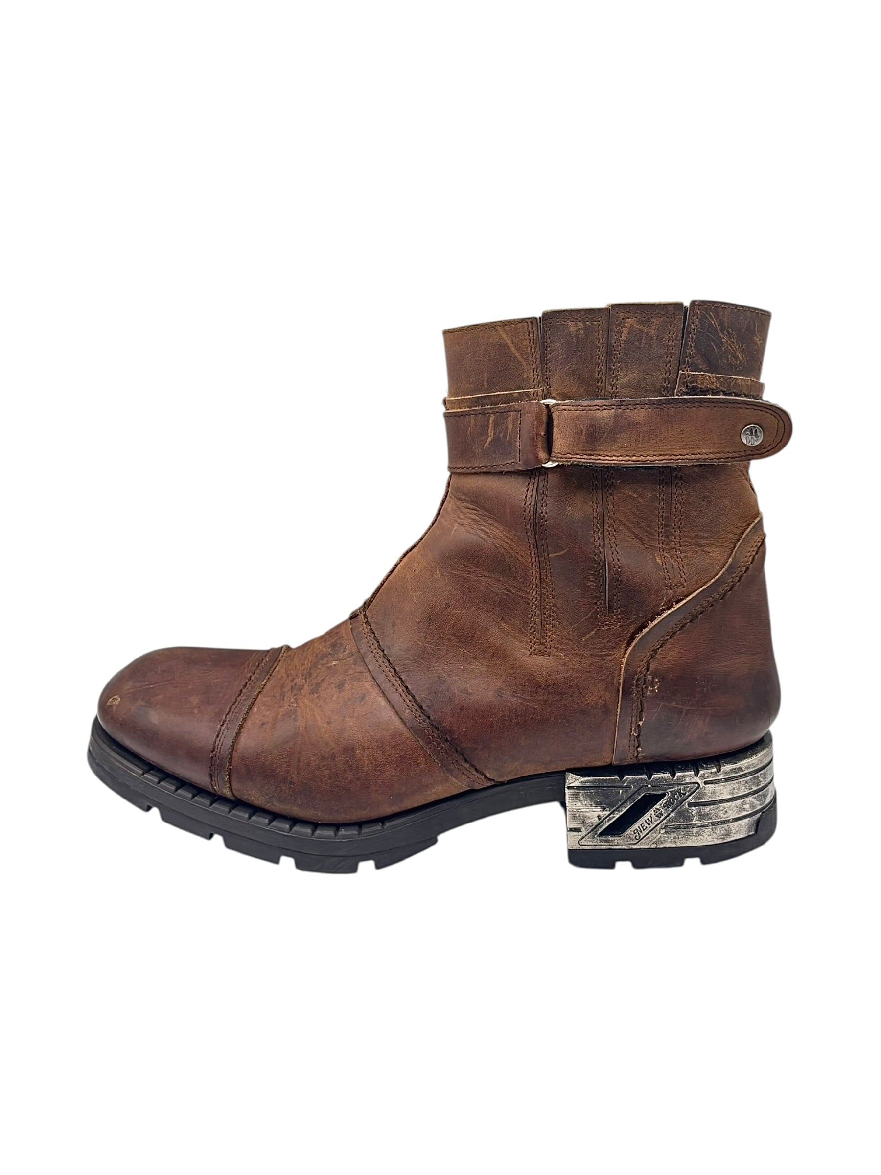 Vintage New Rock brown hand-made leather motorcycle boots. size 43
