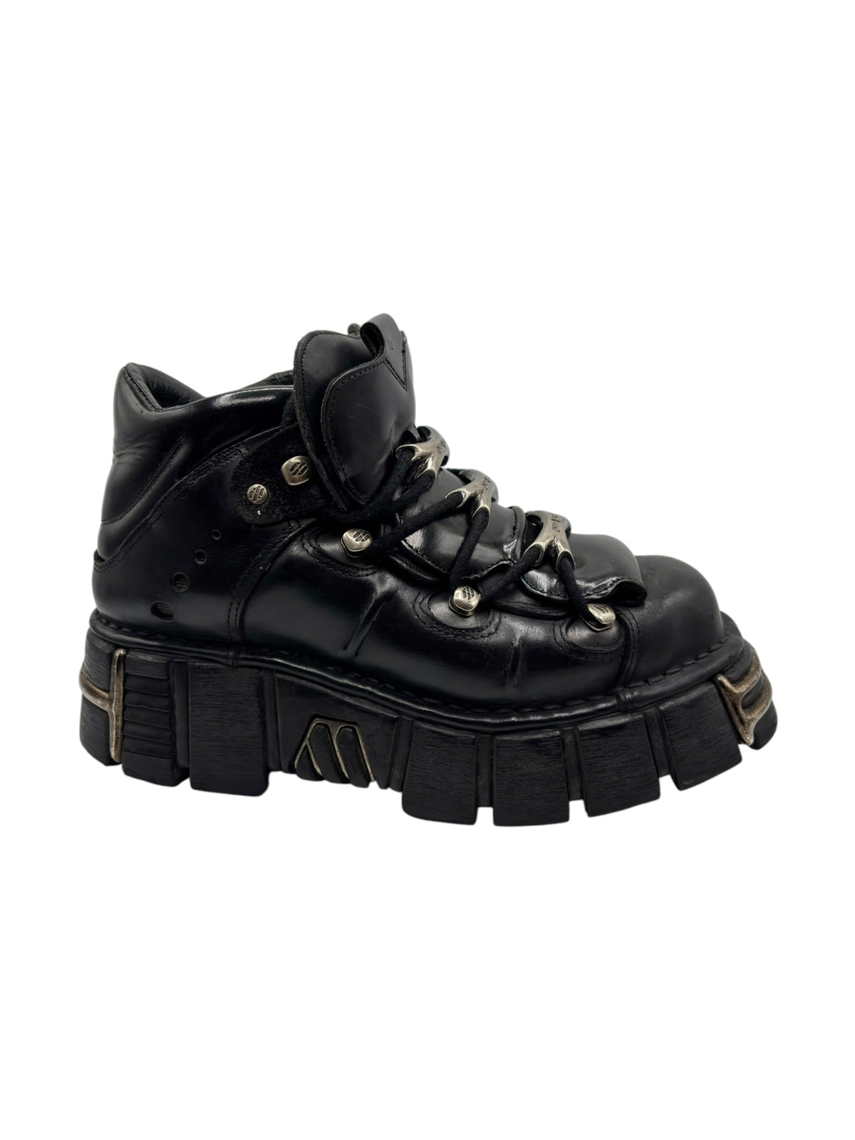 New Rock platform boots, angled view showing black upper and chunky platform sole