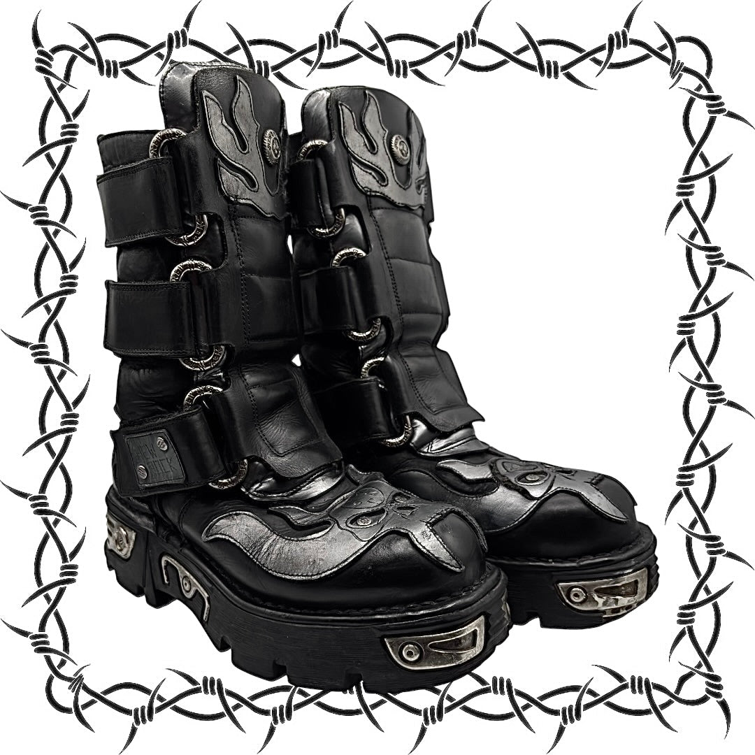 Vintage New Rock mid-calf grey demon reactor leather boots