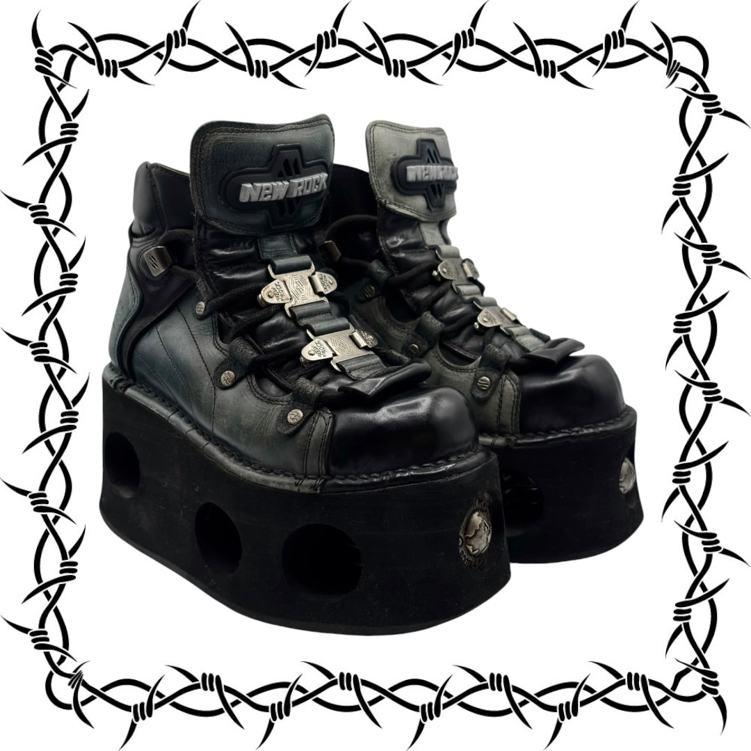 Vintage New Rock neptuno jade green leather platform boots