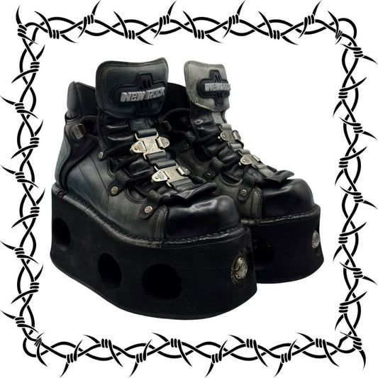 Vintage New Rock neptuno jade green leather platform boots