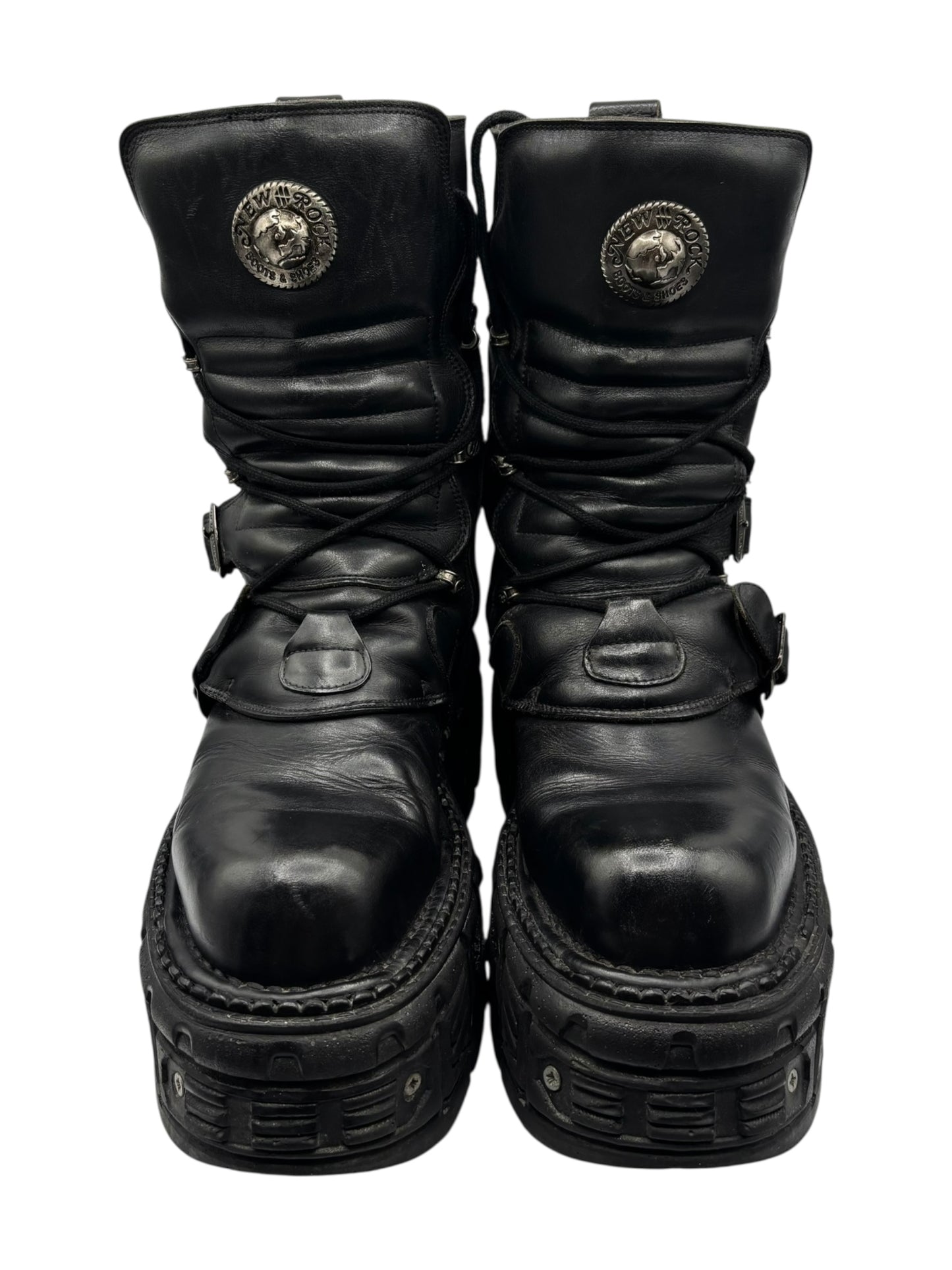 Vintage New Rock techno leather platform boots size 46