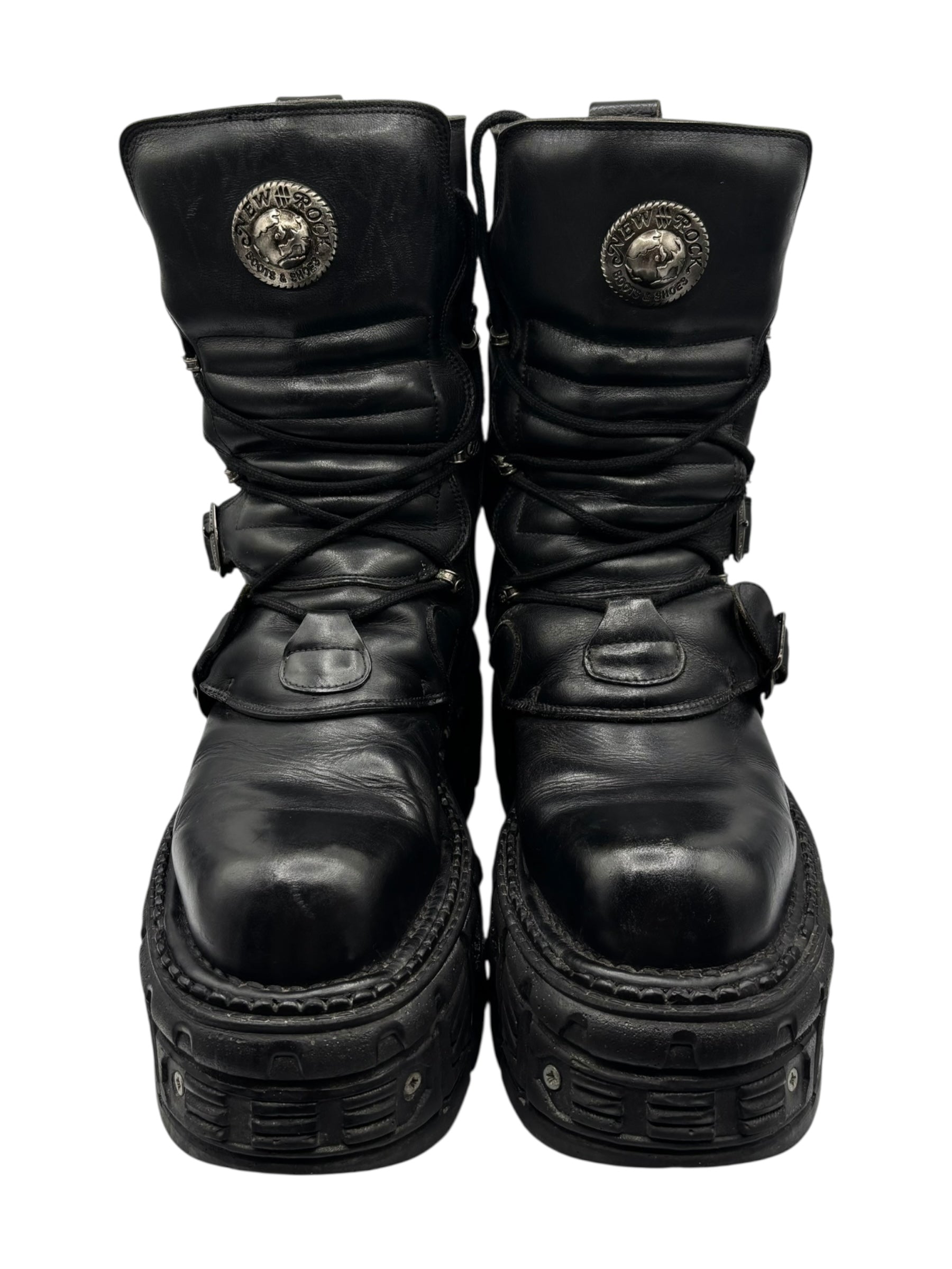 Vintage New Rock techno leather platform boots size 46