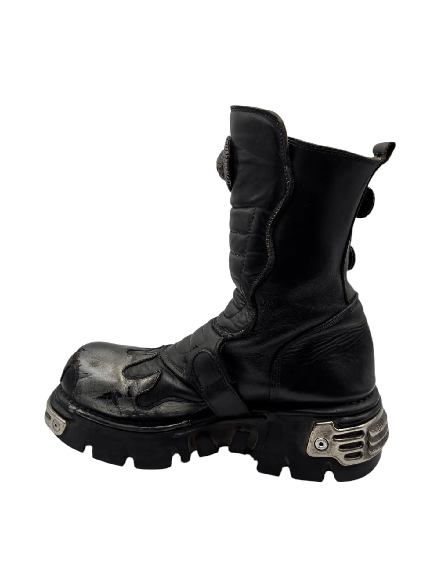 Vintage New Rock grey flame mid-calf reactor leather boots