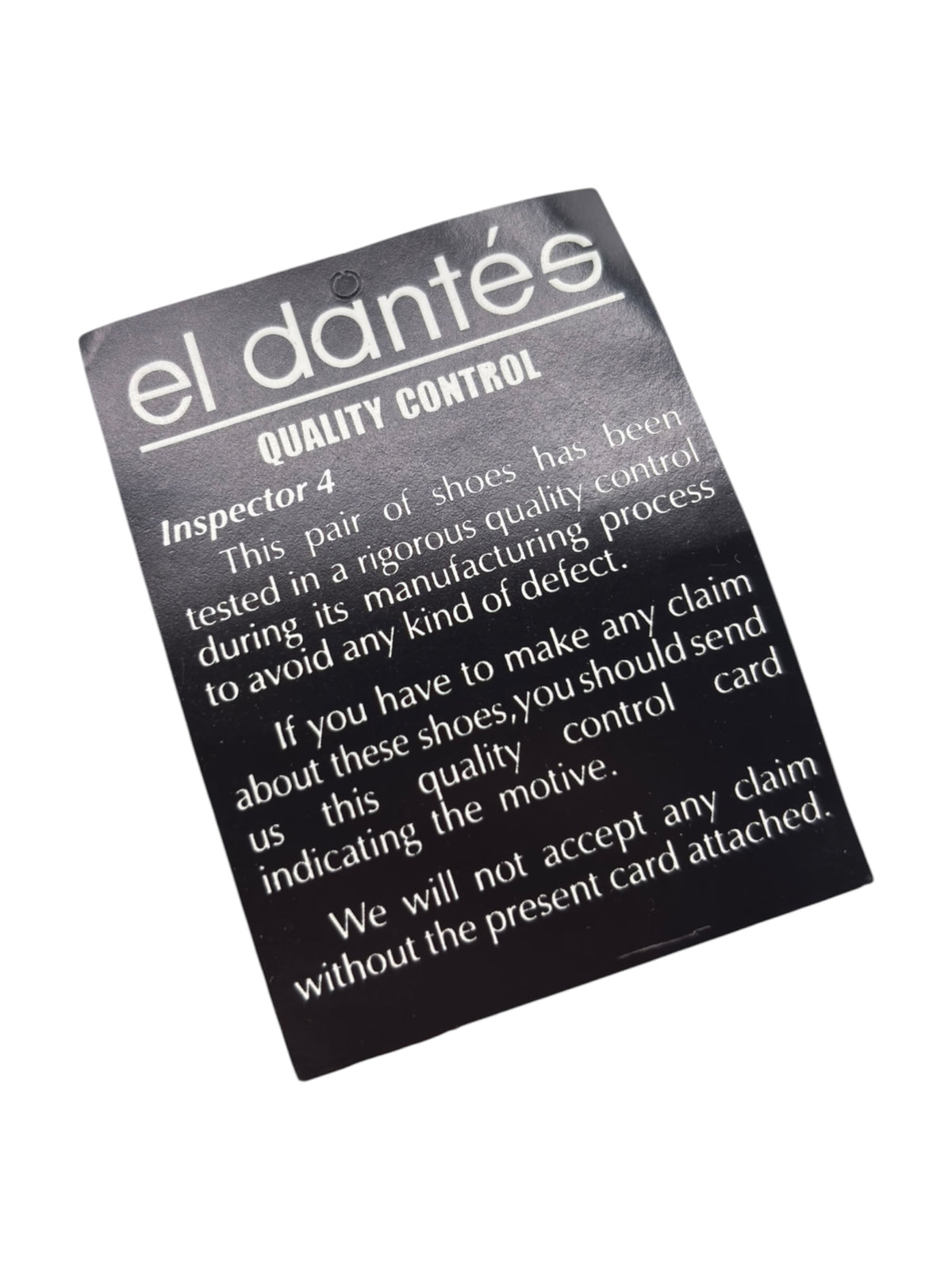 El dantes quality control inspection card, “Inspector 4”