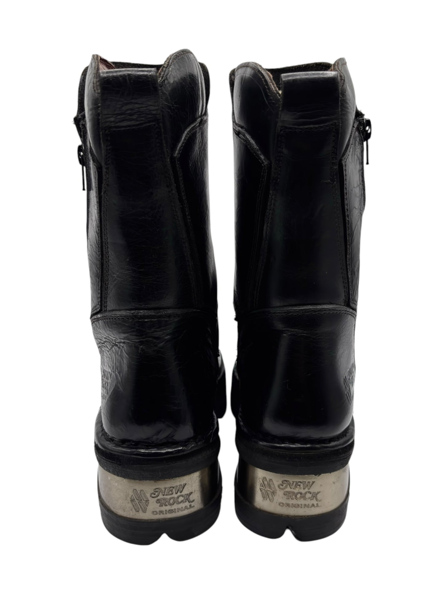 Vintage New Rock raised-heel mid-calf leather boots