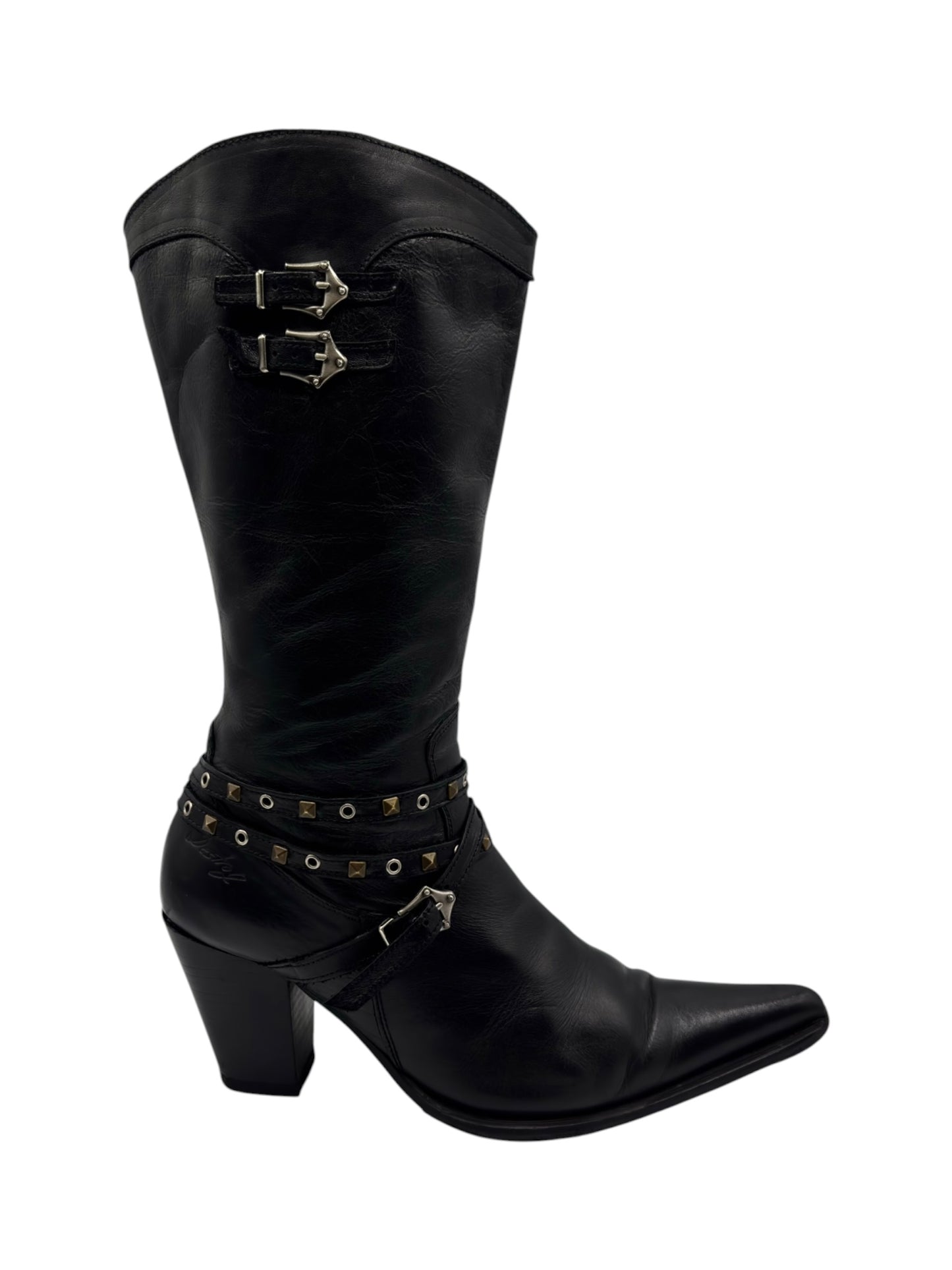 Vintage Destroy knee high pointy leather boots
