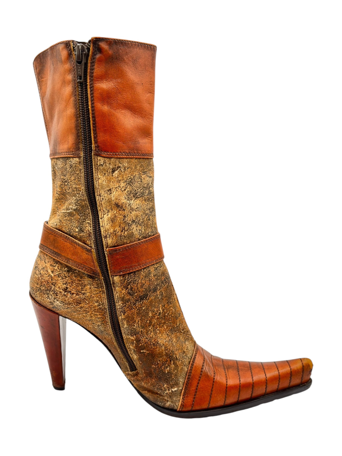 Vintage leather ankle boot heels with side zipper and tall stiletto heel