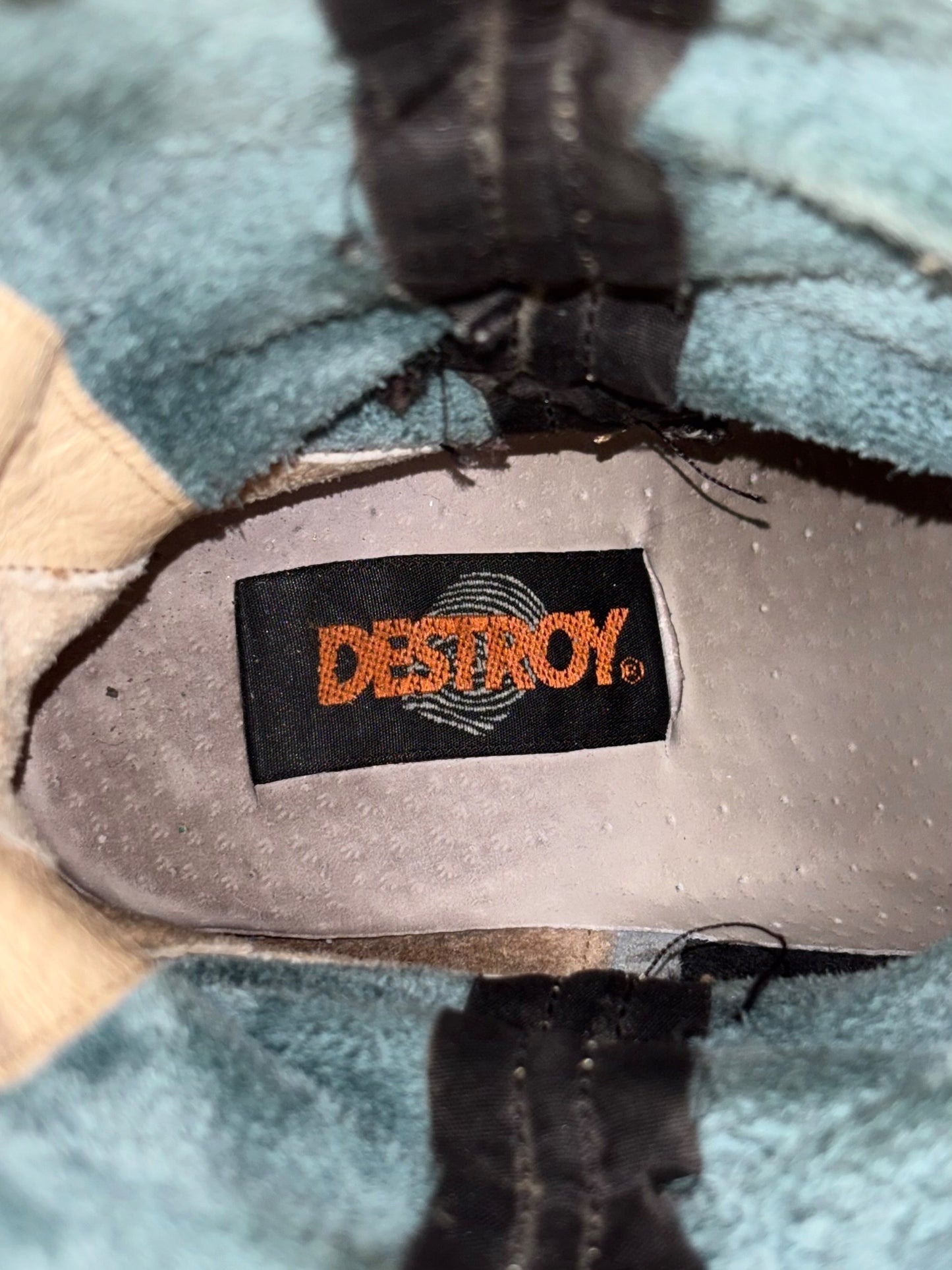 Vintage Destroy green block platform leather boots