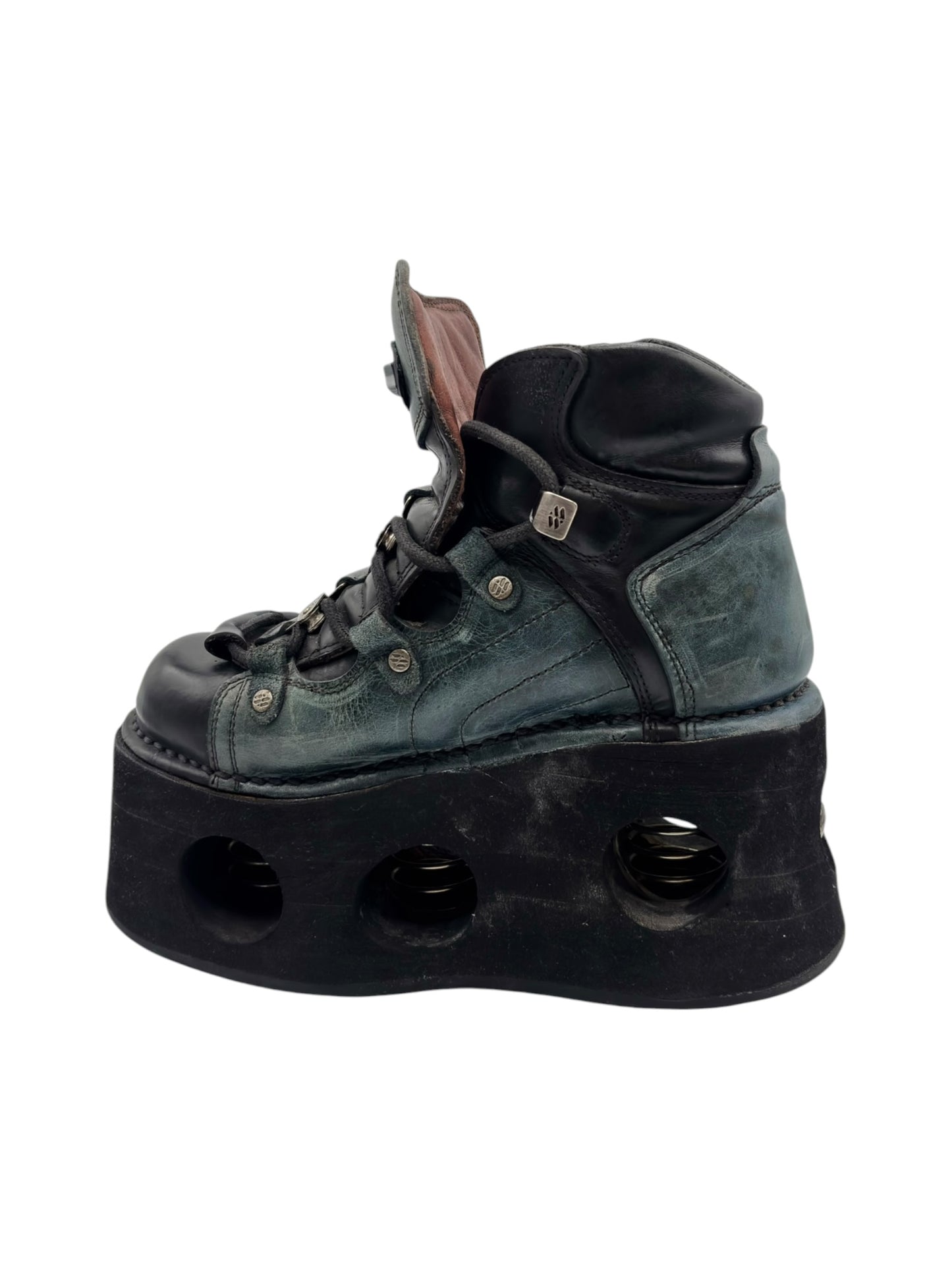 Vintage New Rock neptuno jade green leather platform boots