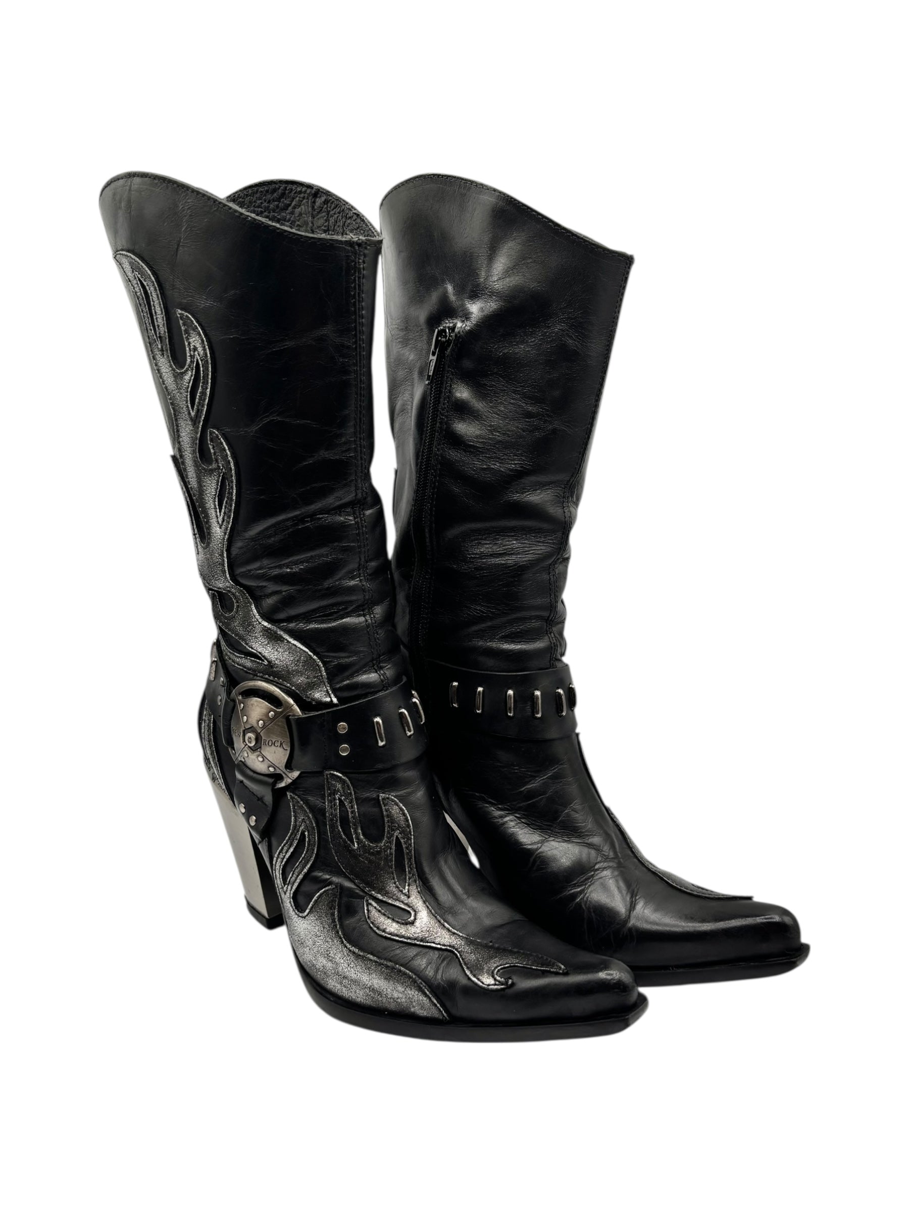 Vintage New Rock grey flame biker heels size 38