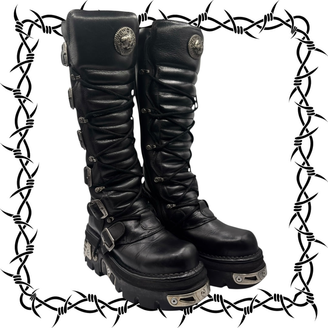 Vintage New Rock knee high reactor leather boots size 38