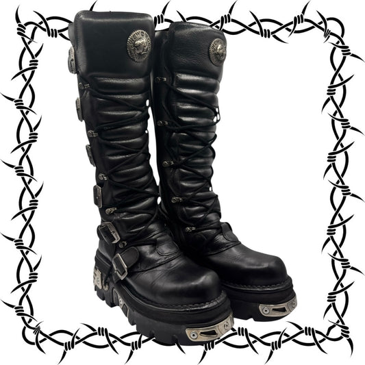 Vintage New Rock knee high reactor leather boots size 38