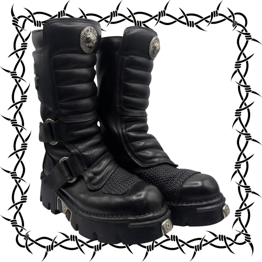 Vintage New Rock knee high velcro leather platform boots