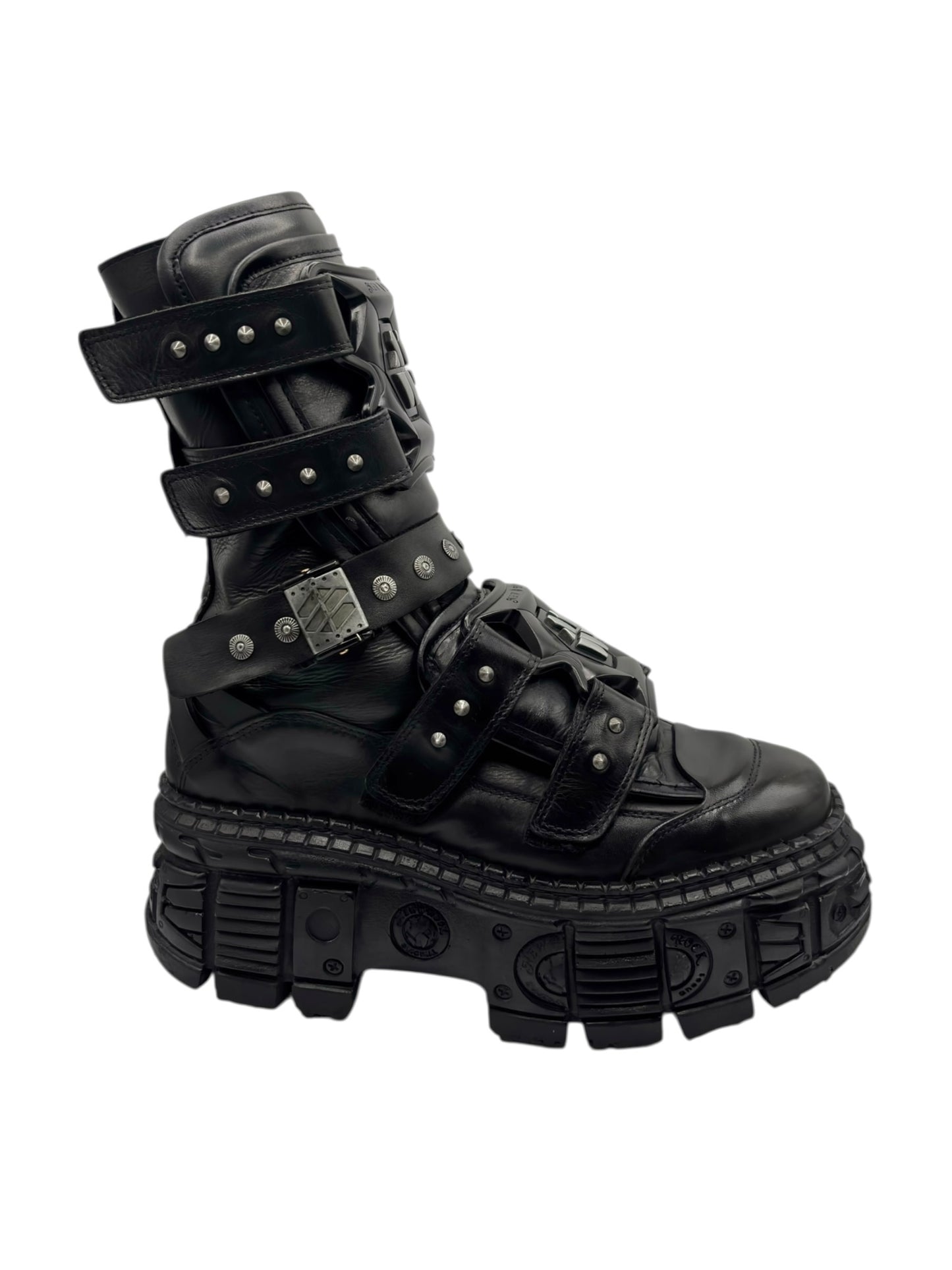 Vintage New Rock gamer leather platform boots size 43