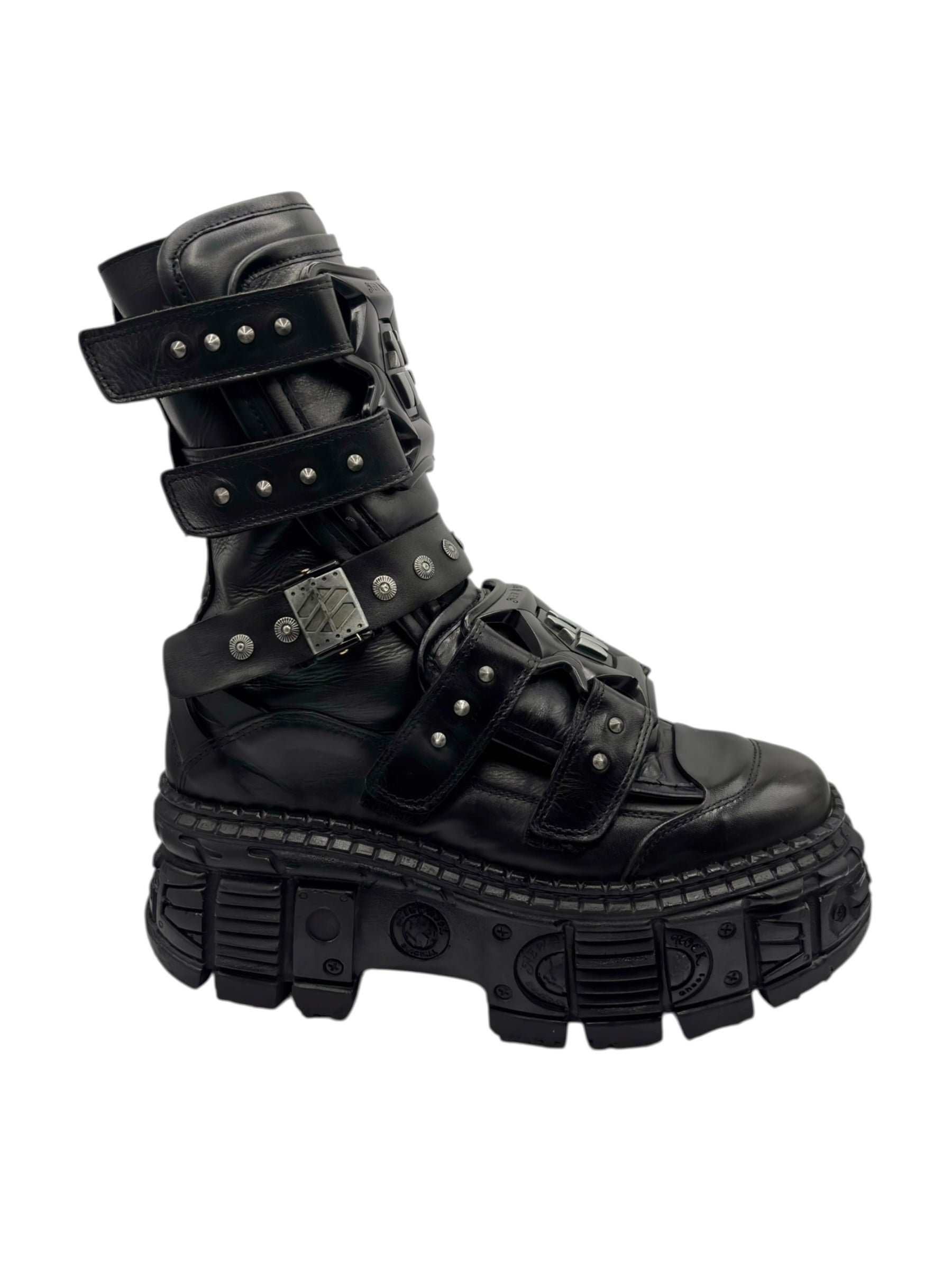Vintage New Rock gamer leather platform boots size 43