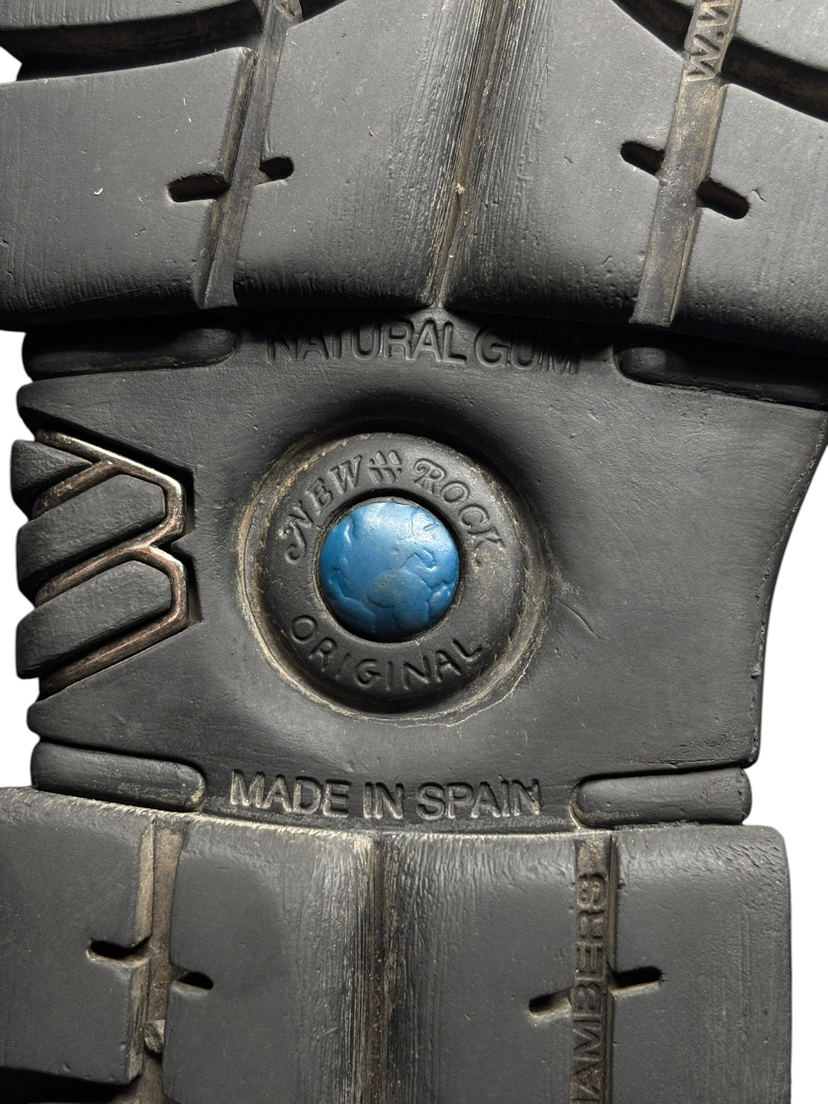 New Rock platform boots outsole, metal-gray tread with "Made in Spain" text