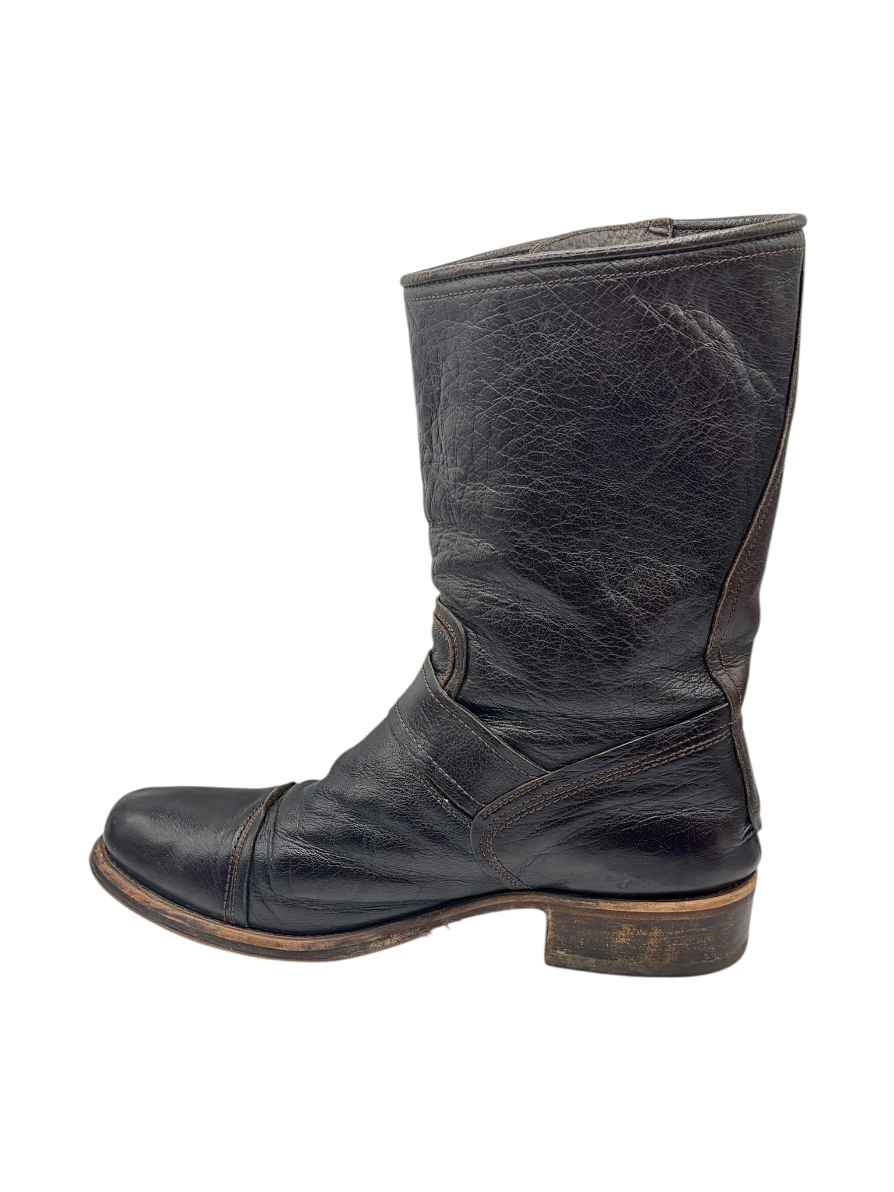 Vintage New Rock dark brown hand-made leather motorcycle boots size 44