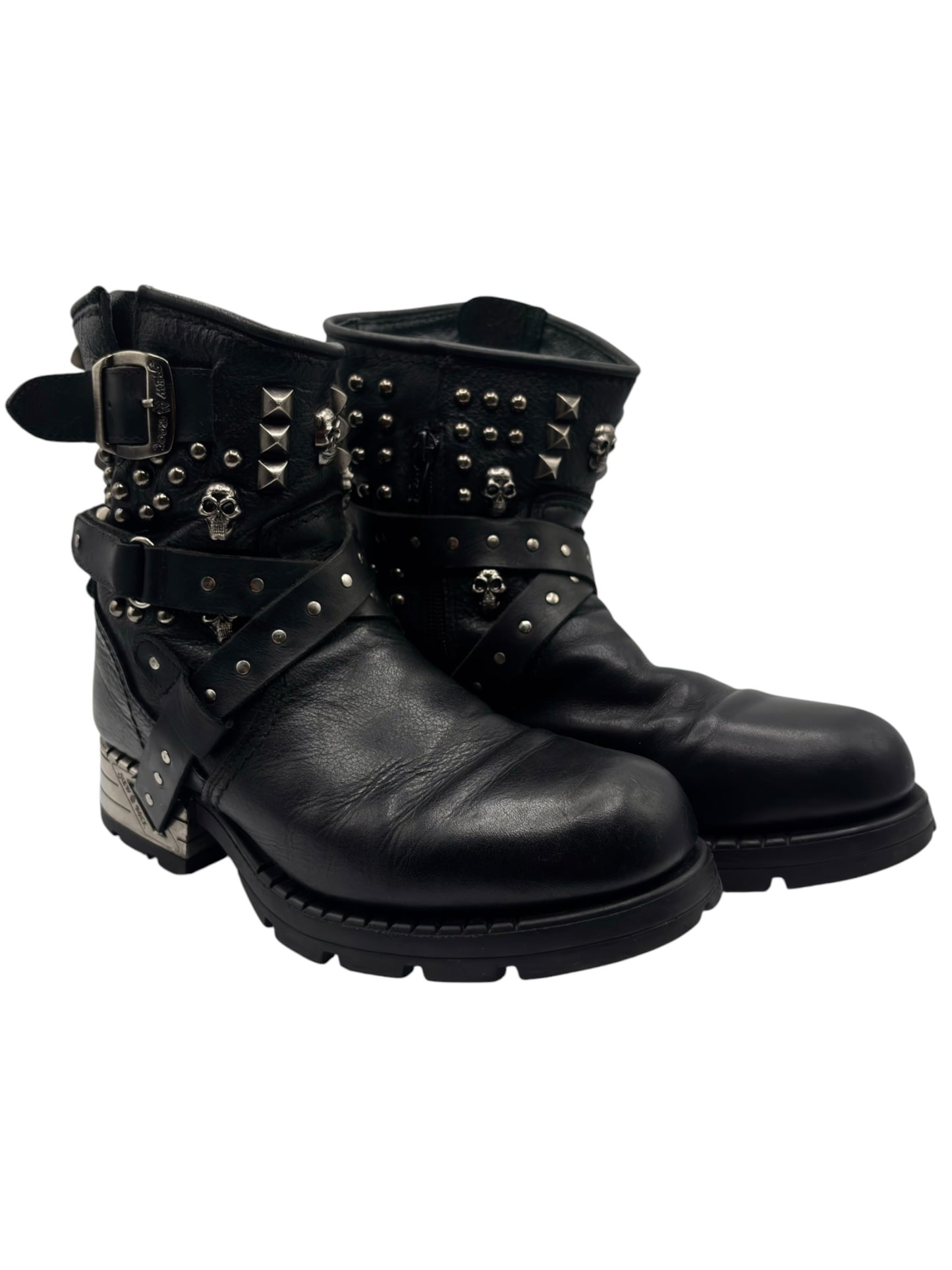 Vintage New Rock leather studded strap biker boots