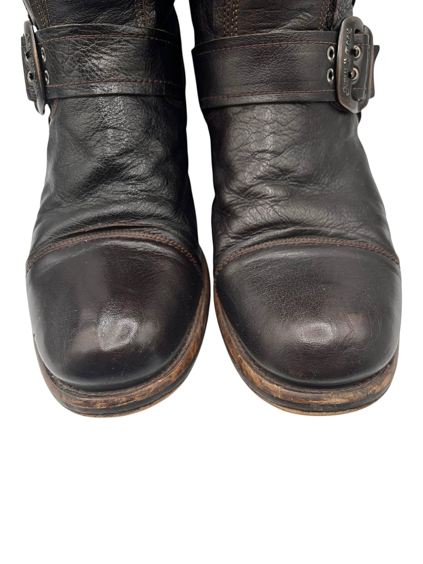 Vintage New Rock dark brown hand-made leather motorcycle boots size 44
