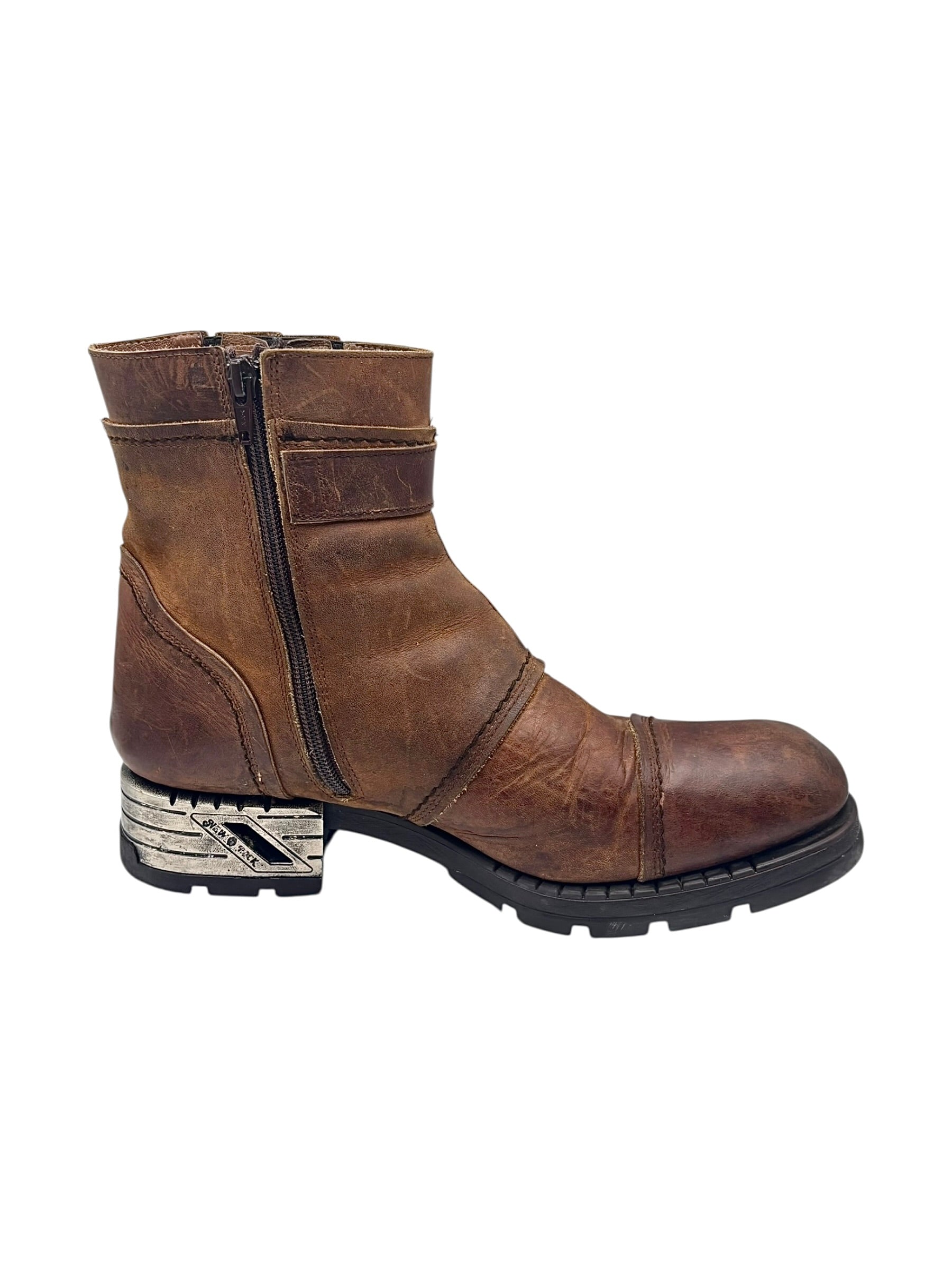 Vintage New Rock brown hand-made leather motorcycle boots. size 43