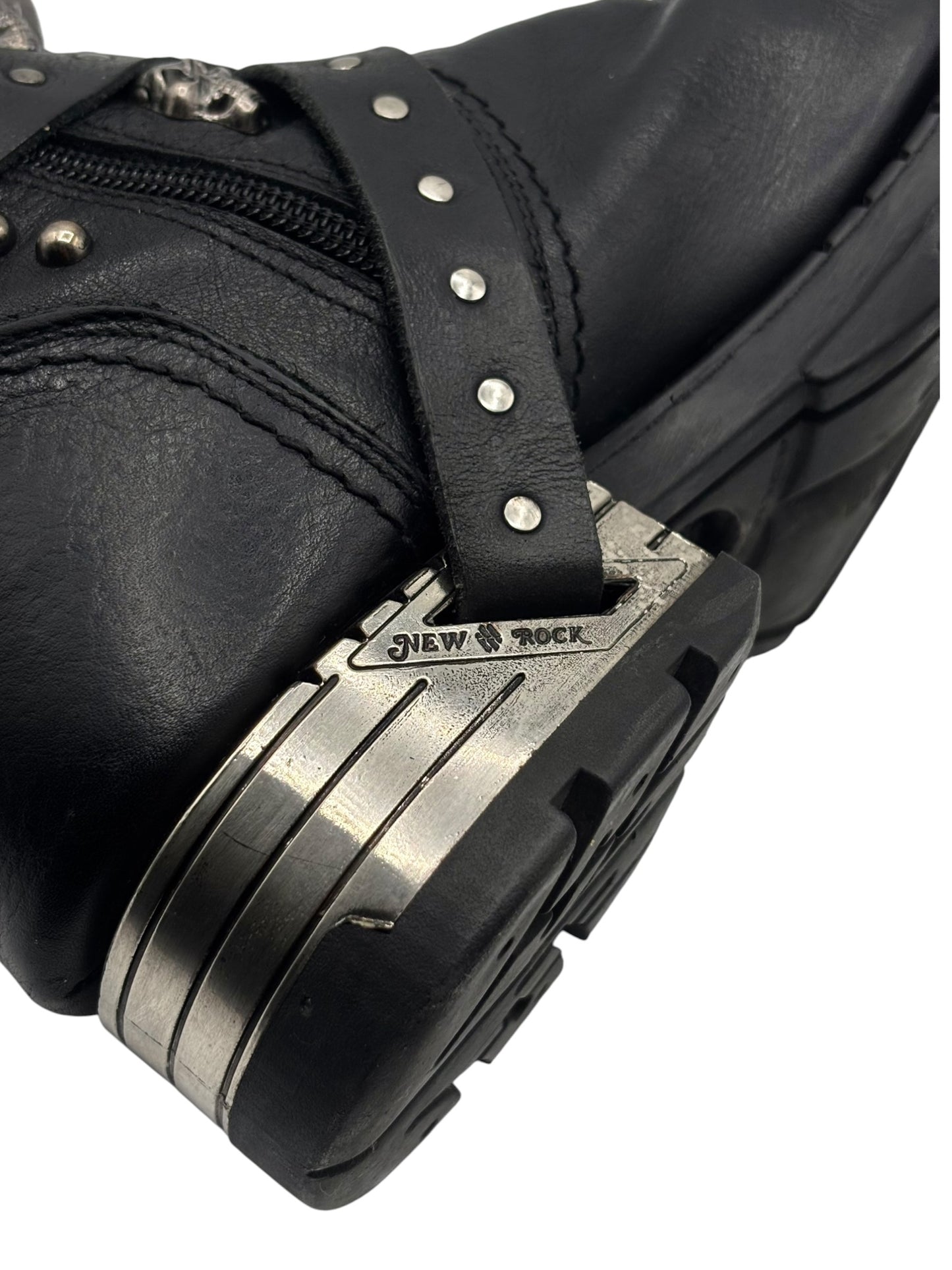 Vintage New Rock leather studded strap biker boots