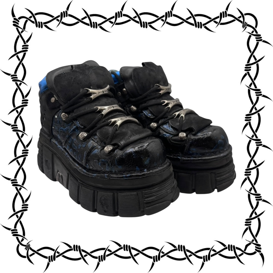 Rare vintage New Rock blue patterned M106 platform boots size 38