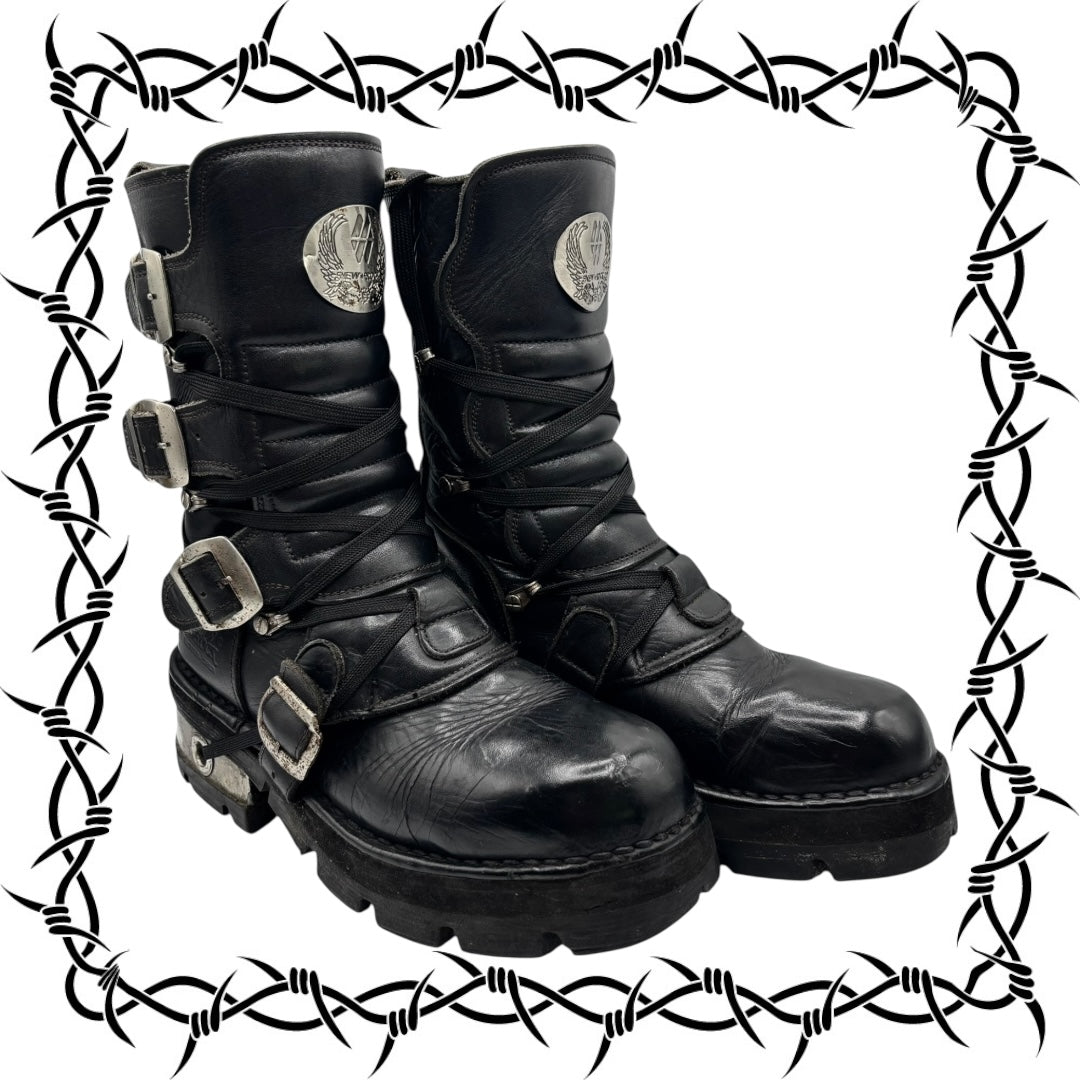 Vintage New Rock leather mid-calf boots from early 90s size 38