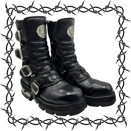 Vintage New Rock leather mid-calf boots from early 90s size 38