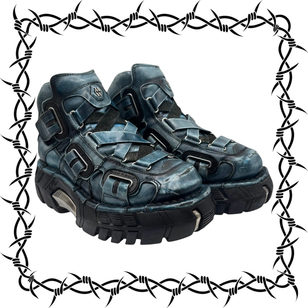 Vintage New Rock blue techno platform boots size 37