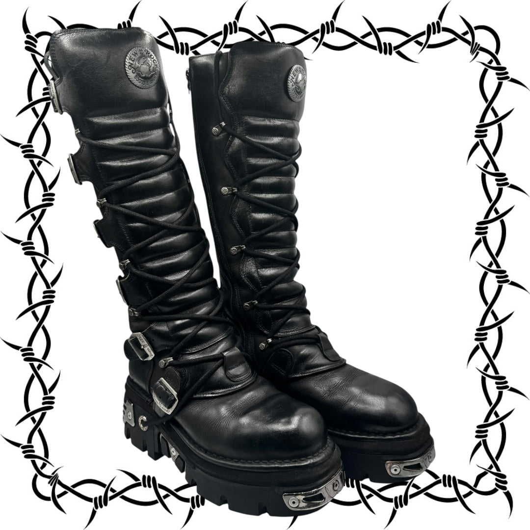 Vintage New Rock knee high reactor leather boots size 42
